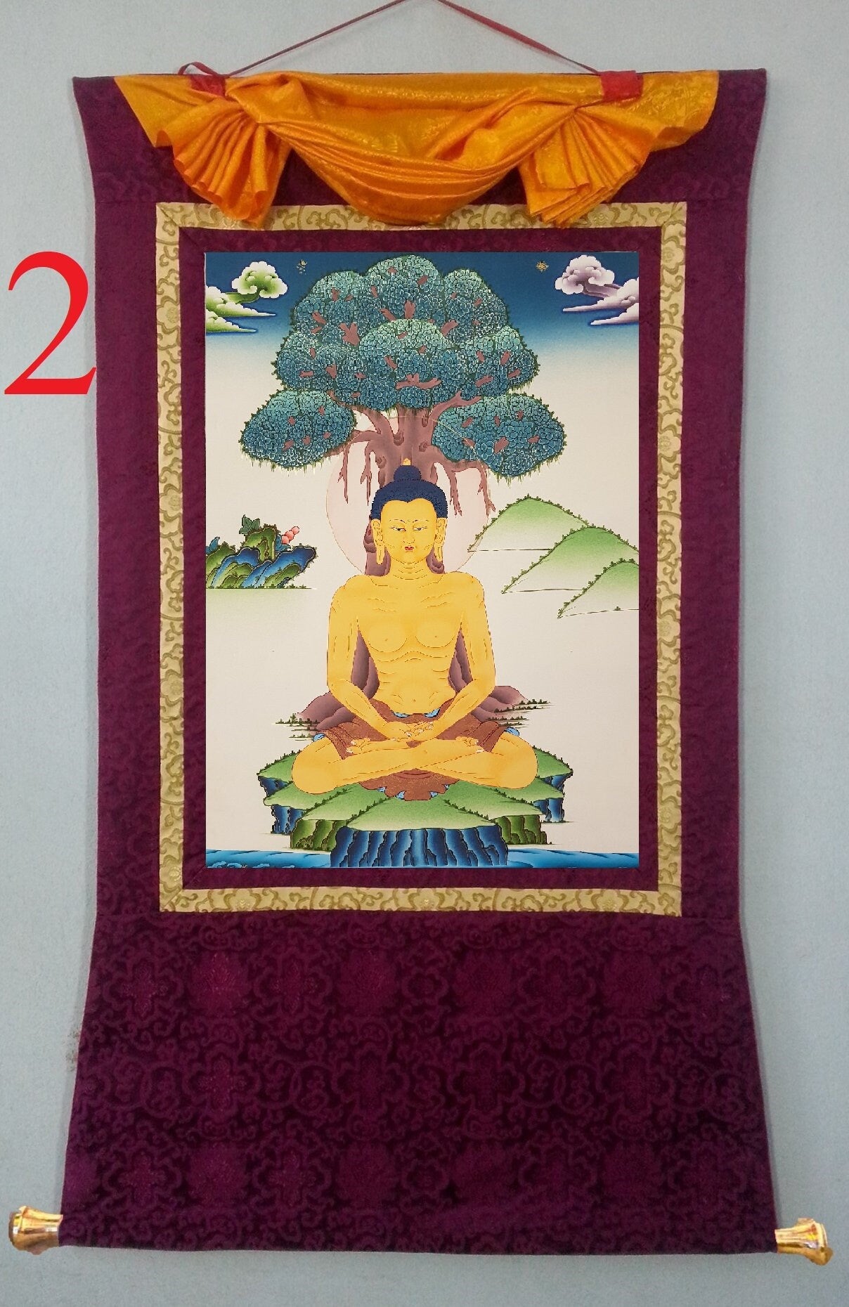 18. Fasting Shakyamuni Buddha Thangka (Thanka). Free Brocade / Free Shipping.