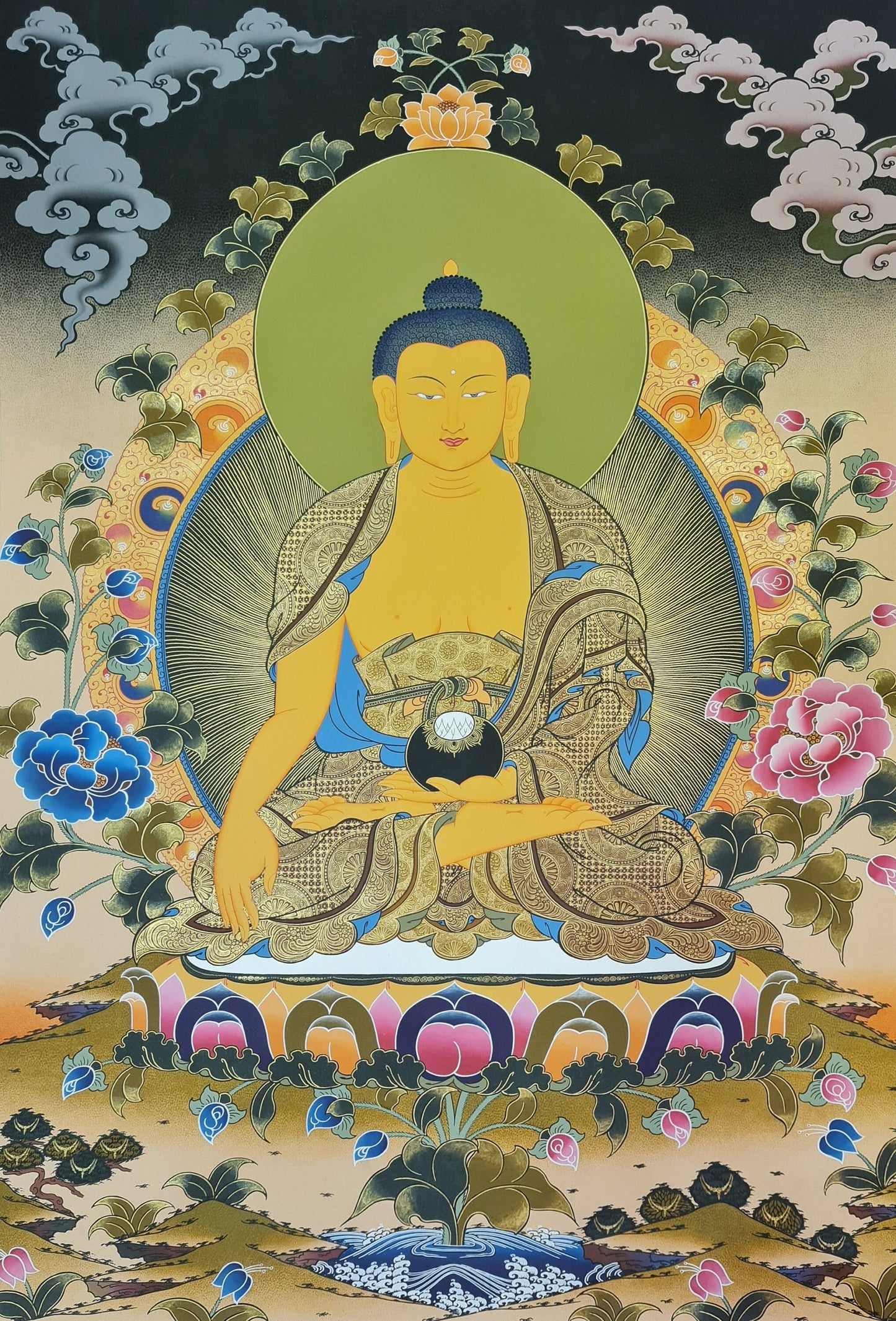 184. Shakyamuni Buddha Thangka (Thanka). Free Brocade / Free Shipping.