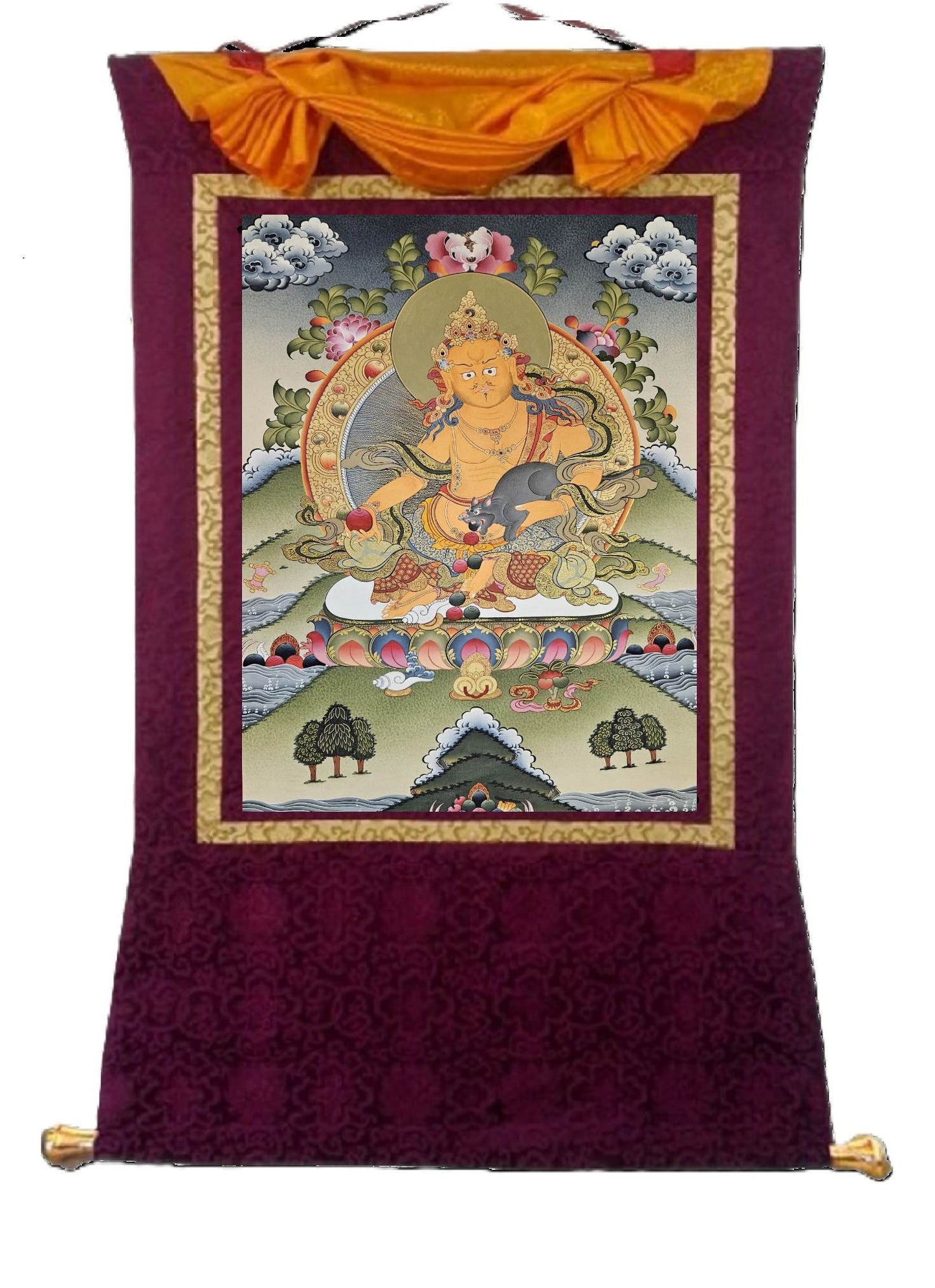 329. Jambhala or Zambhala Thangka (Thanka). Free Brocade / Free Shipping.