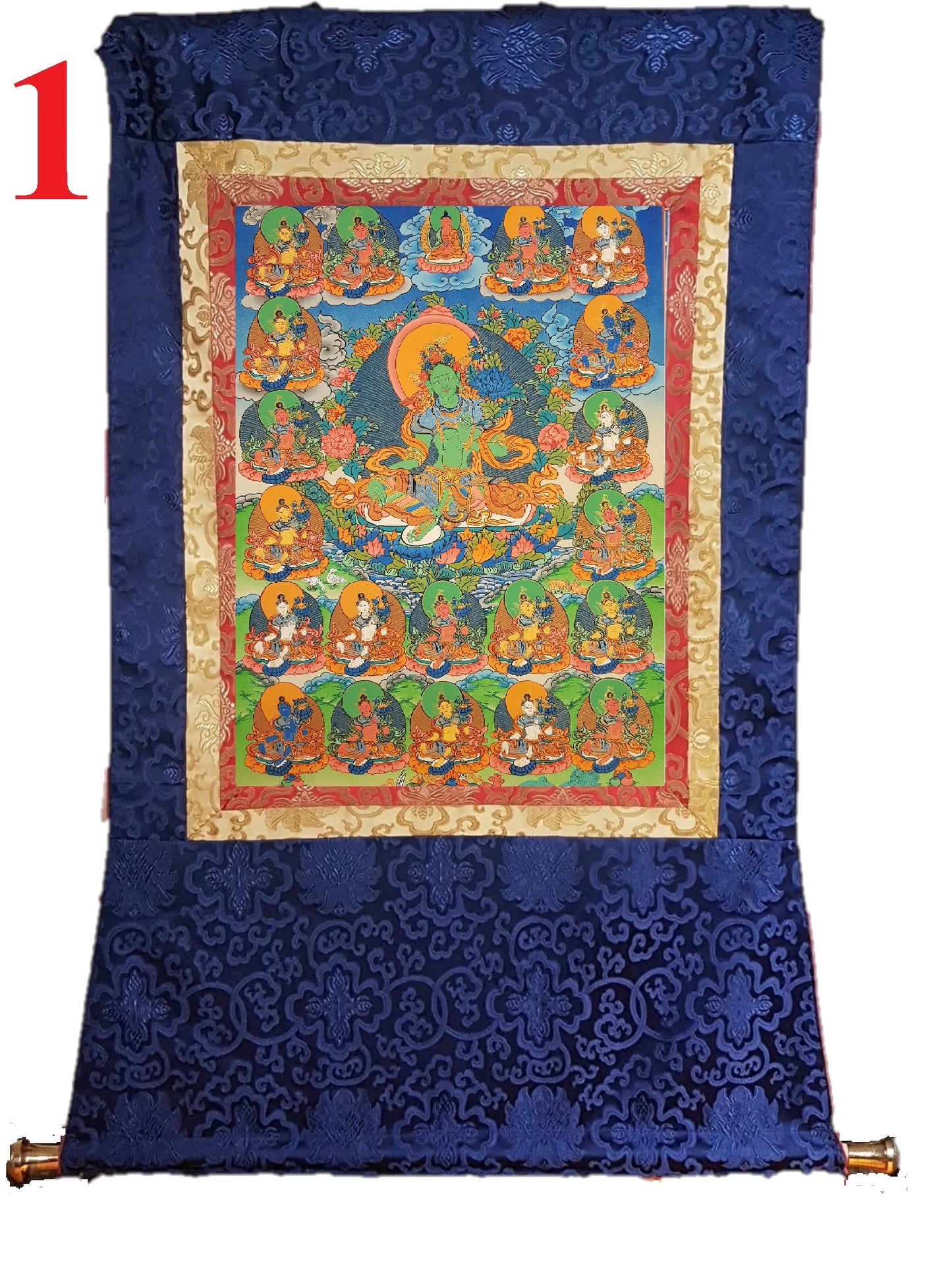 2. Green Tara with 21 other Tara Thangka (Thanka). Free Brocade / Free Shipping.