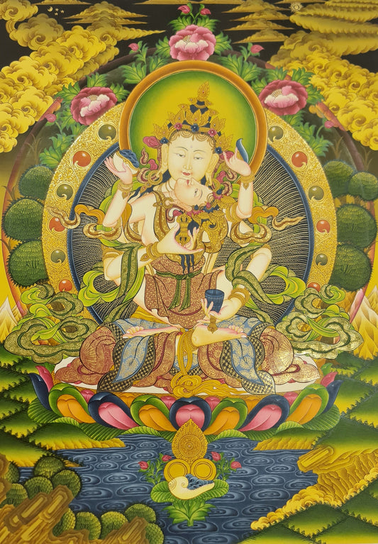 139. Vajrasattva Consort Tibetan Thangka (Thanka) Painting. Free Brocade / Free Shipping.