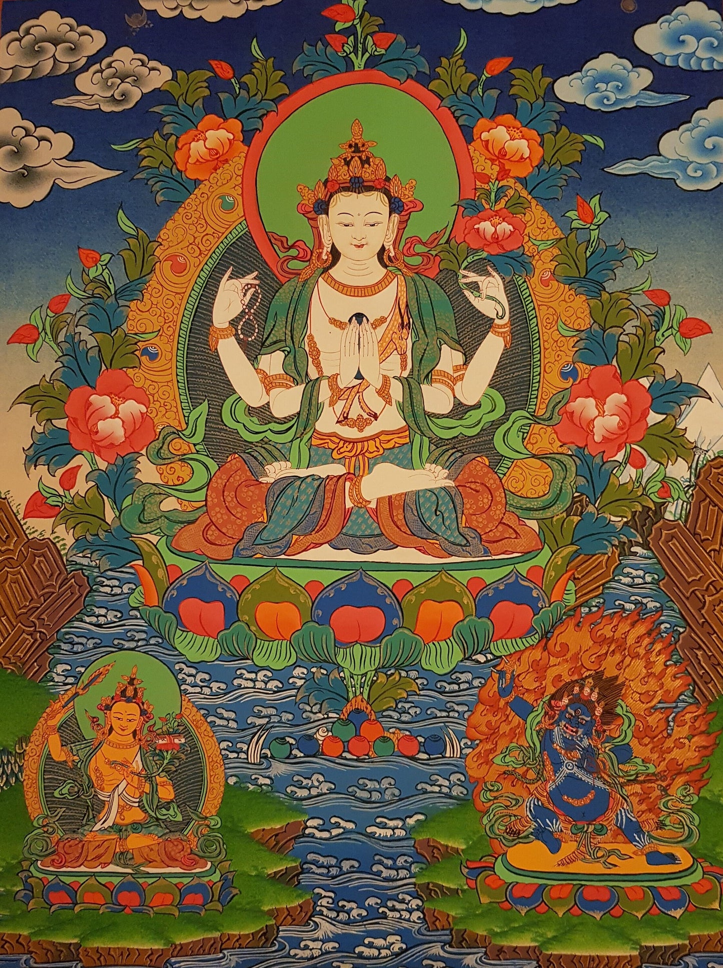 41. Chenrezig Thangka (Thanka). Free Brocade / Free Shipping.
