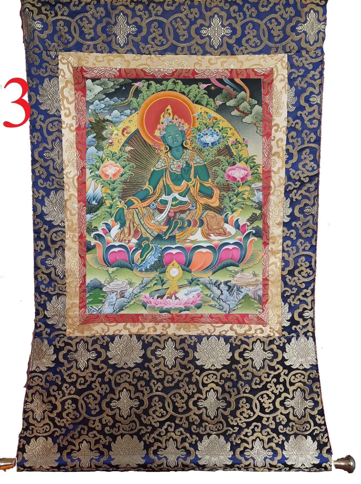194. Green Tara Thangka (Thanka). Free Brocade / Free Shipping.