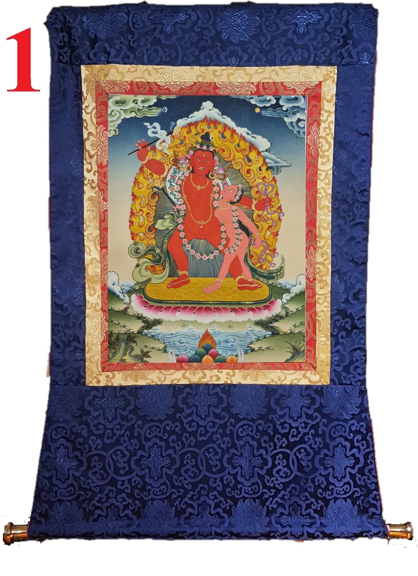293. Shiva and Parvati Thanka (Thangka). Free Brocade / Free Shipping.