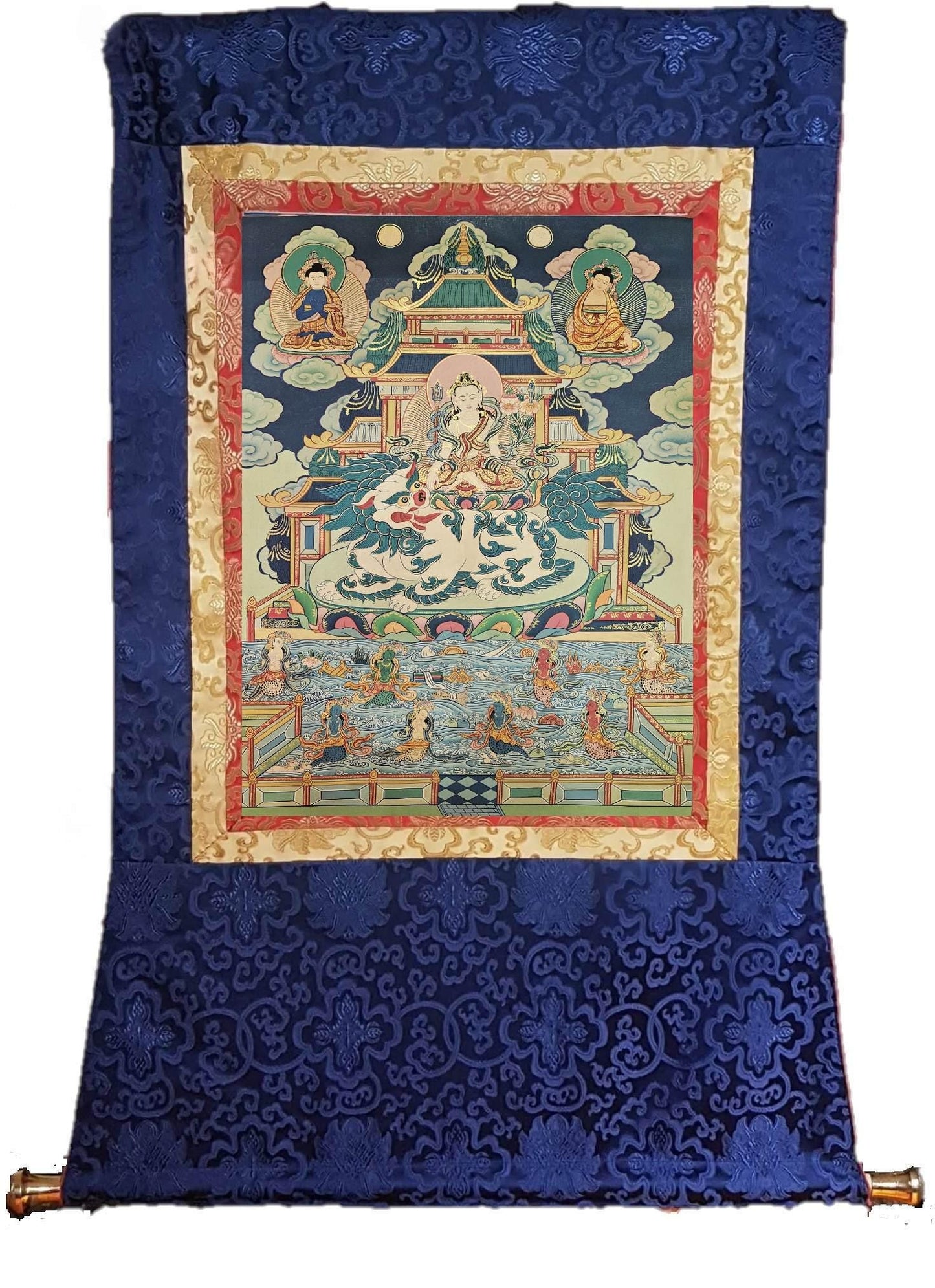 369. Simhanada Avalokiteshvara (Singhenath) (Lokeshwor) Thangka (Thanka). Free Brocade / Free Shipping.