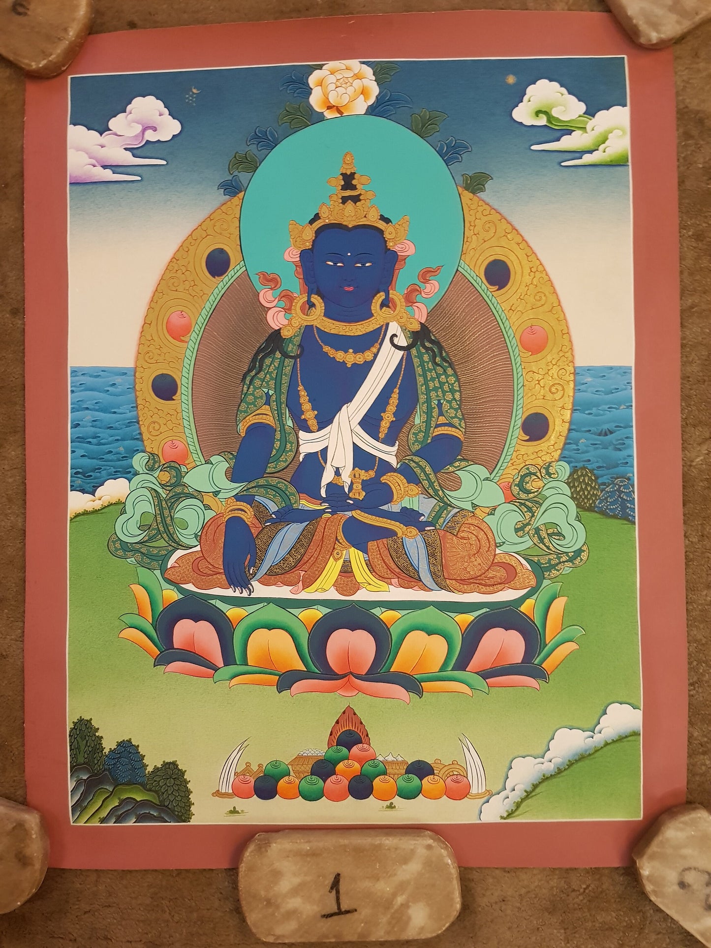92. Akshobhya (Medukpa) Buddha Thangka (Thanka). Free Brocade / Free Shipping.