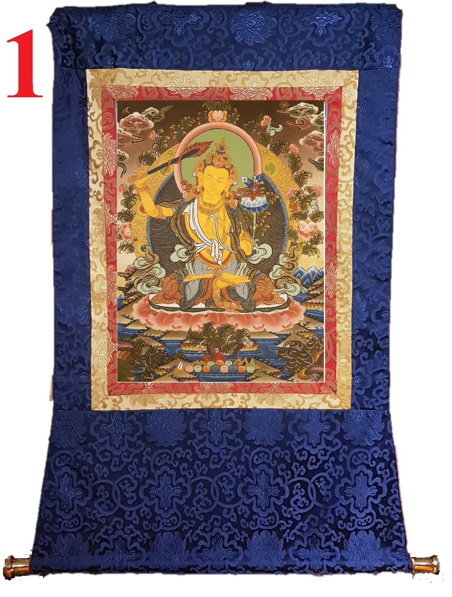 79. Manjushree (Manjushri) Thangka (Thanka). Free Brocade / Free Shipping.
