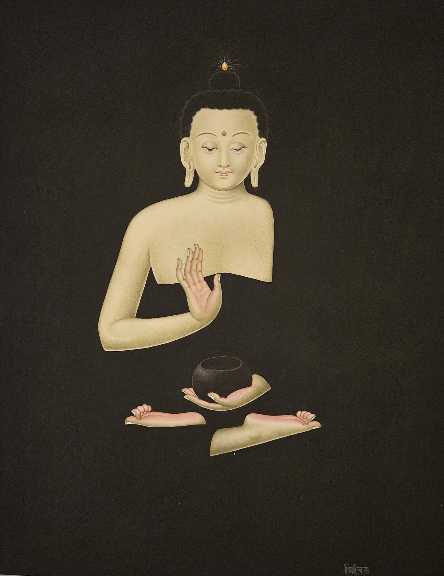 305. Five Pancha Dhyani Buddha Set Newari Art Paubha Thangka (Thanka). Signed by the Artist.  Free Shipping.