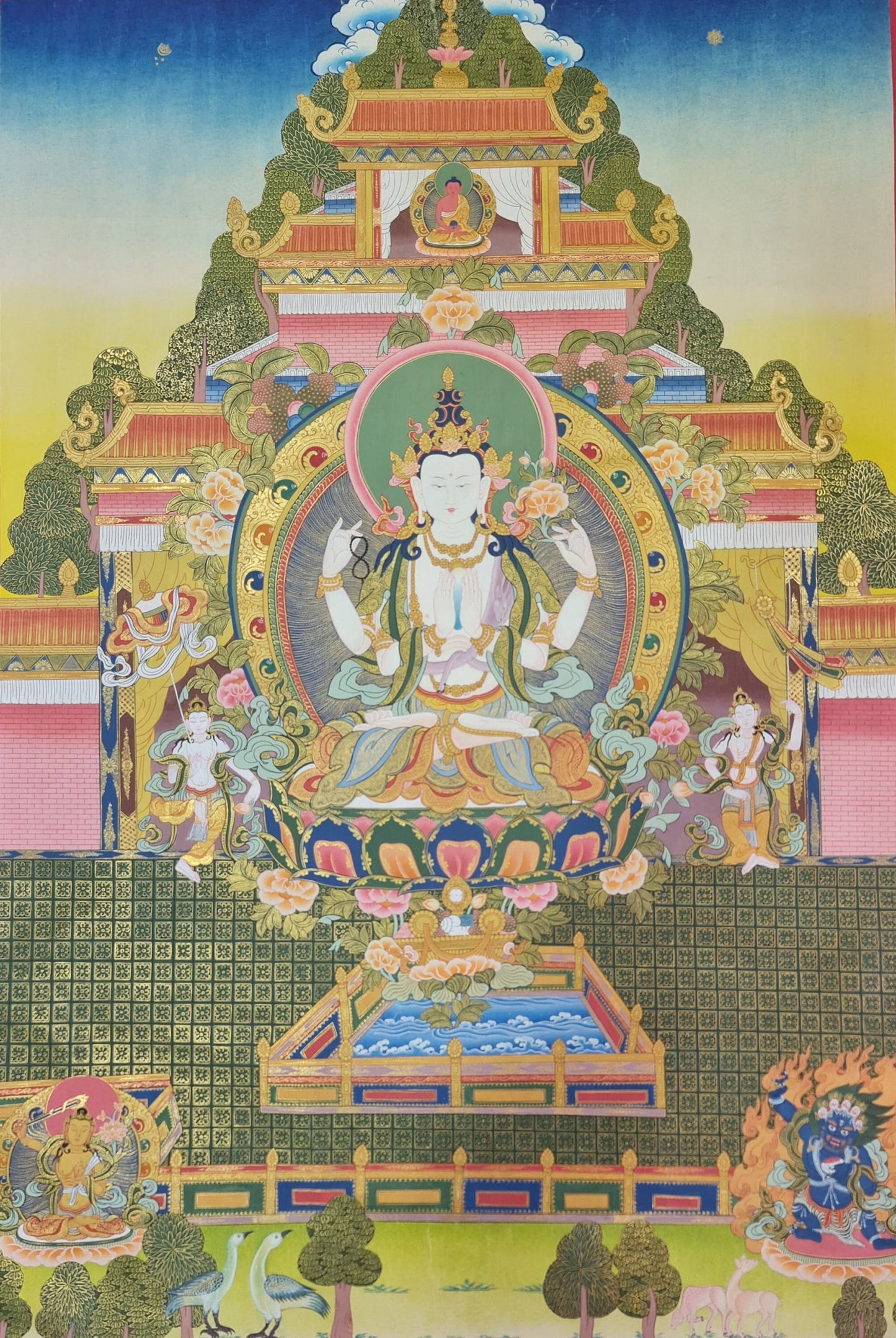 193. Chenrezig Thangka (Thanka).  Free Brocade / Free Shipping.