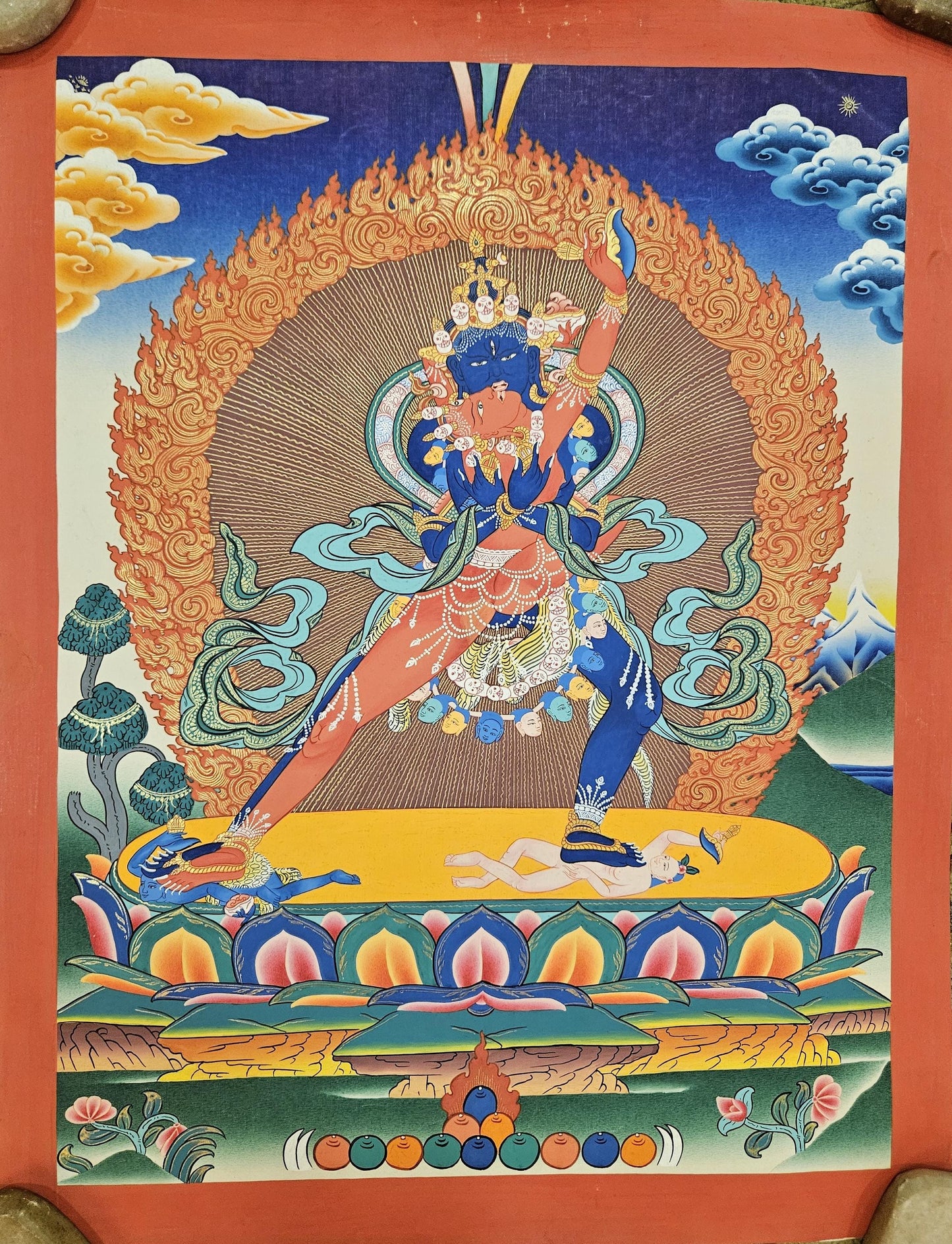 401. Two (2) -Armed Heruka Chakrasamvara with Consort Thangka (Thanka). Free Brocade / Free Shipping.