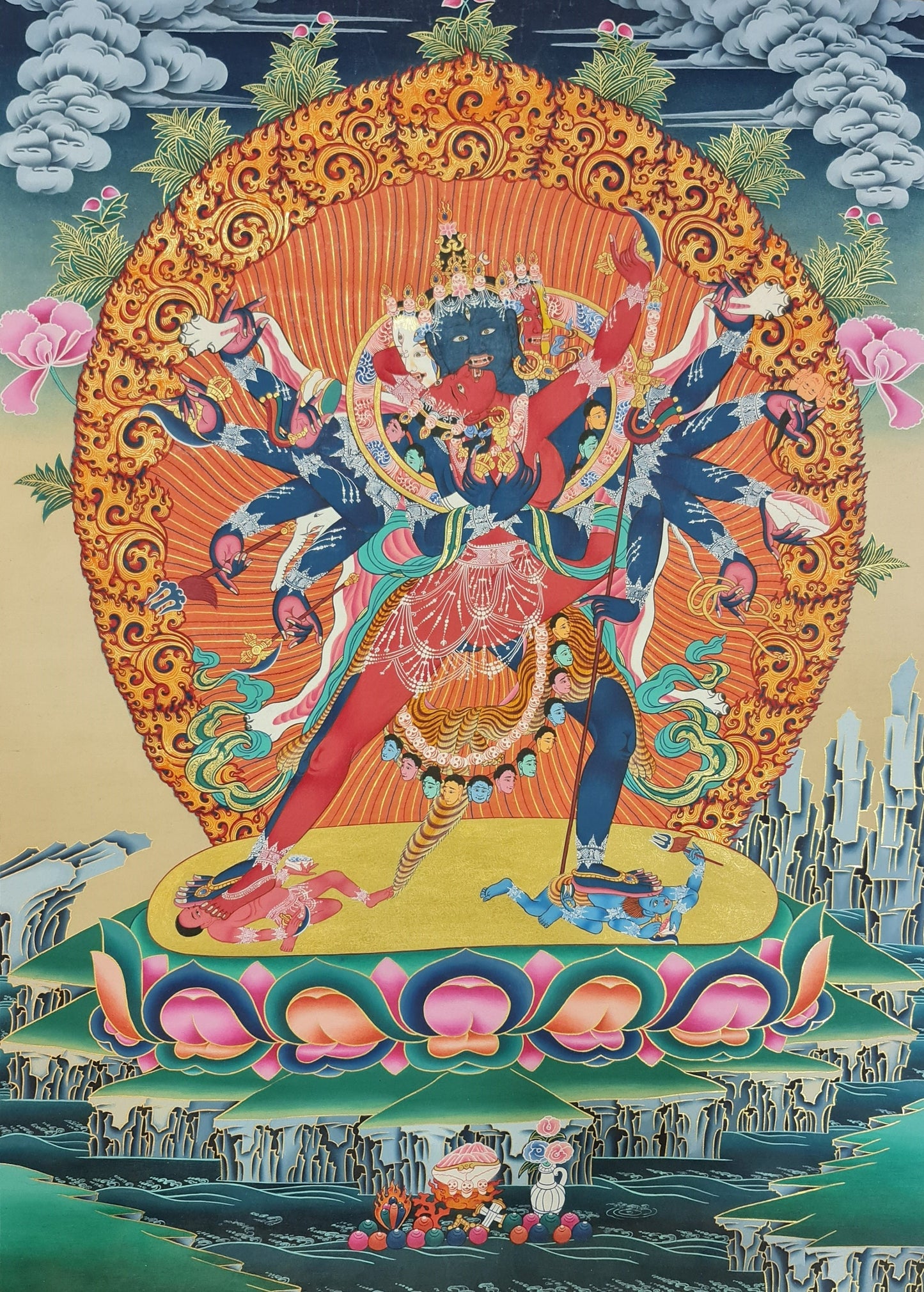 222. 12 Arm Chakrasamvara Thanka (Thangka) Painting. Free Brocade / Free Shipping.