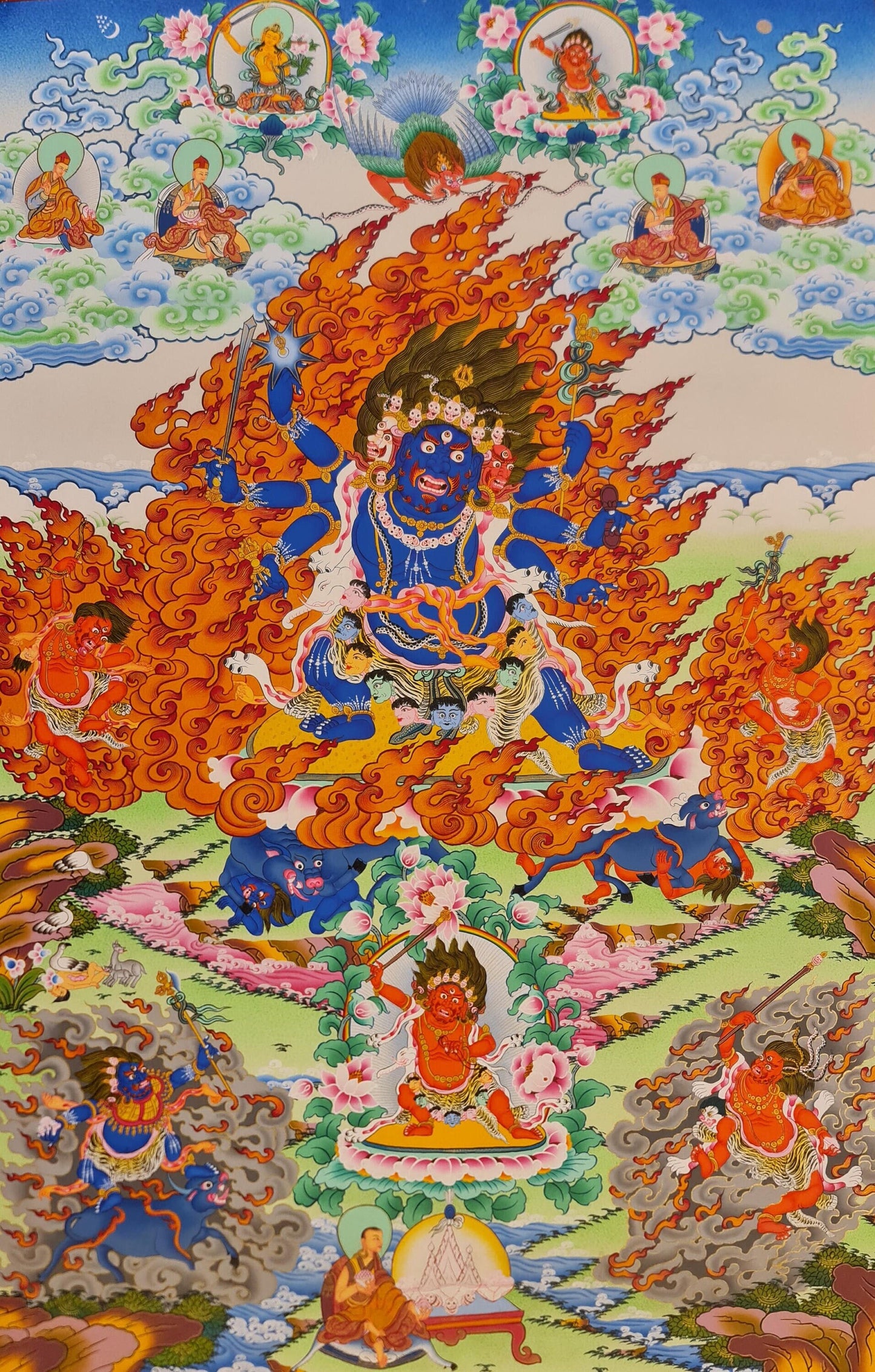 285. Drikung Kagyu Yamantaka Thanka (Thangka).  Free Brocade / Free Shipping.