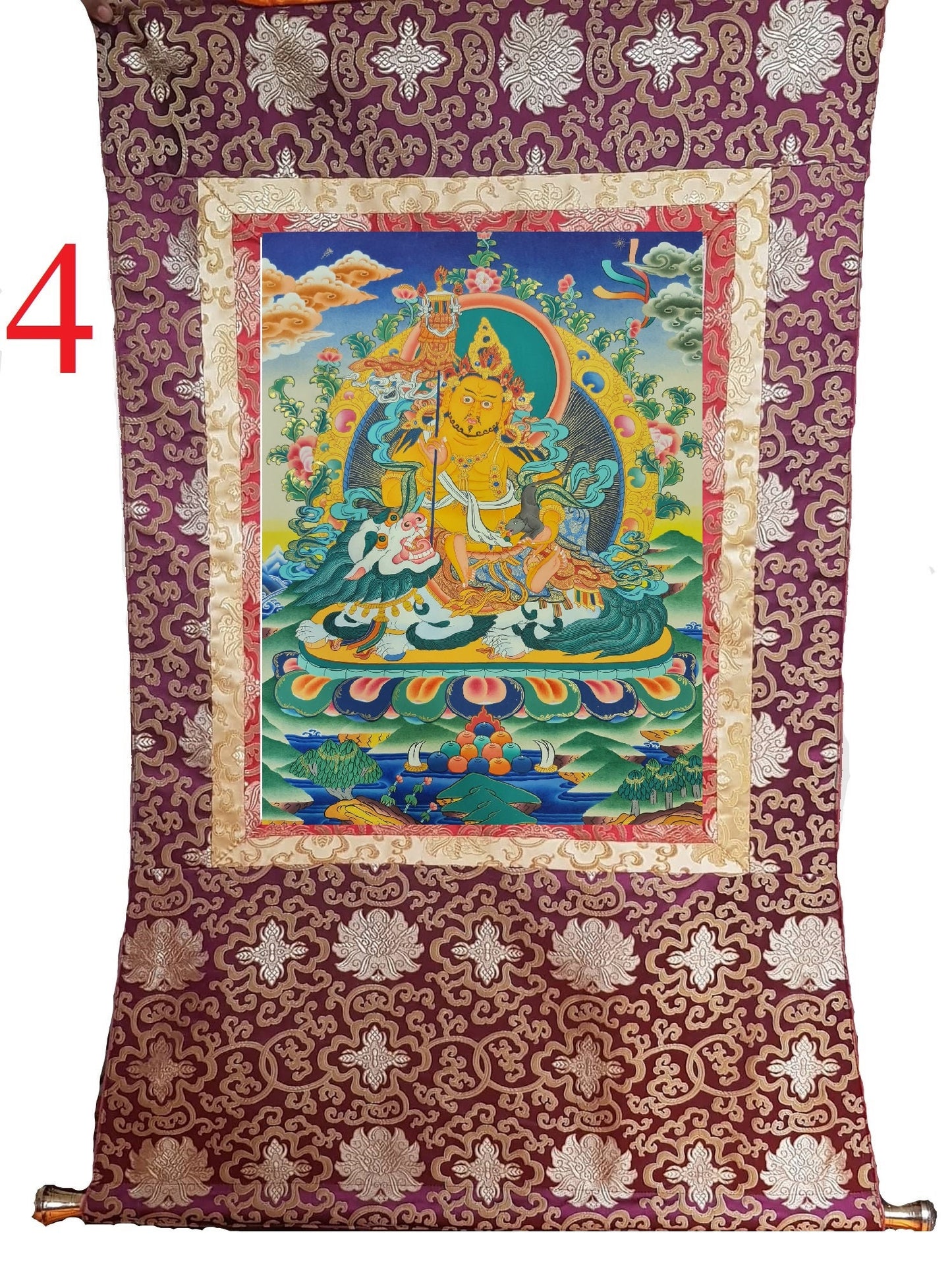 143. Namtoshe Jambhala or Zambhala Thangka (Thanka). Free Brocade / Free Shipping.