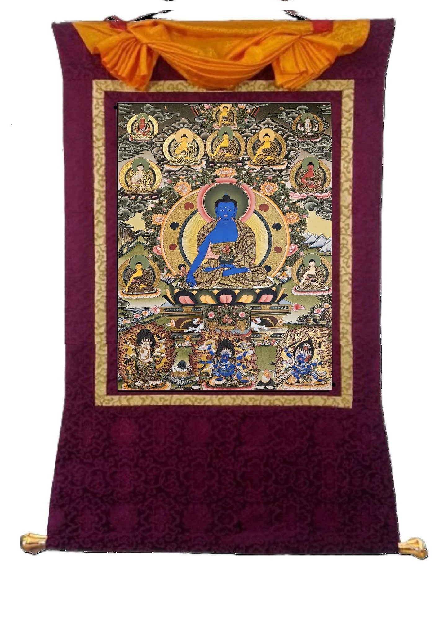 224. Eight (8) Medicine Buddha Thanka (Thangka). Free Brocade / Free Shipping.
