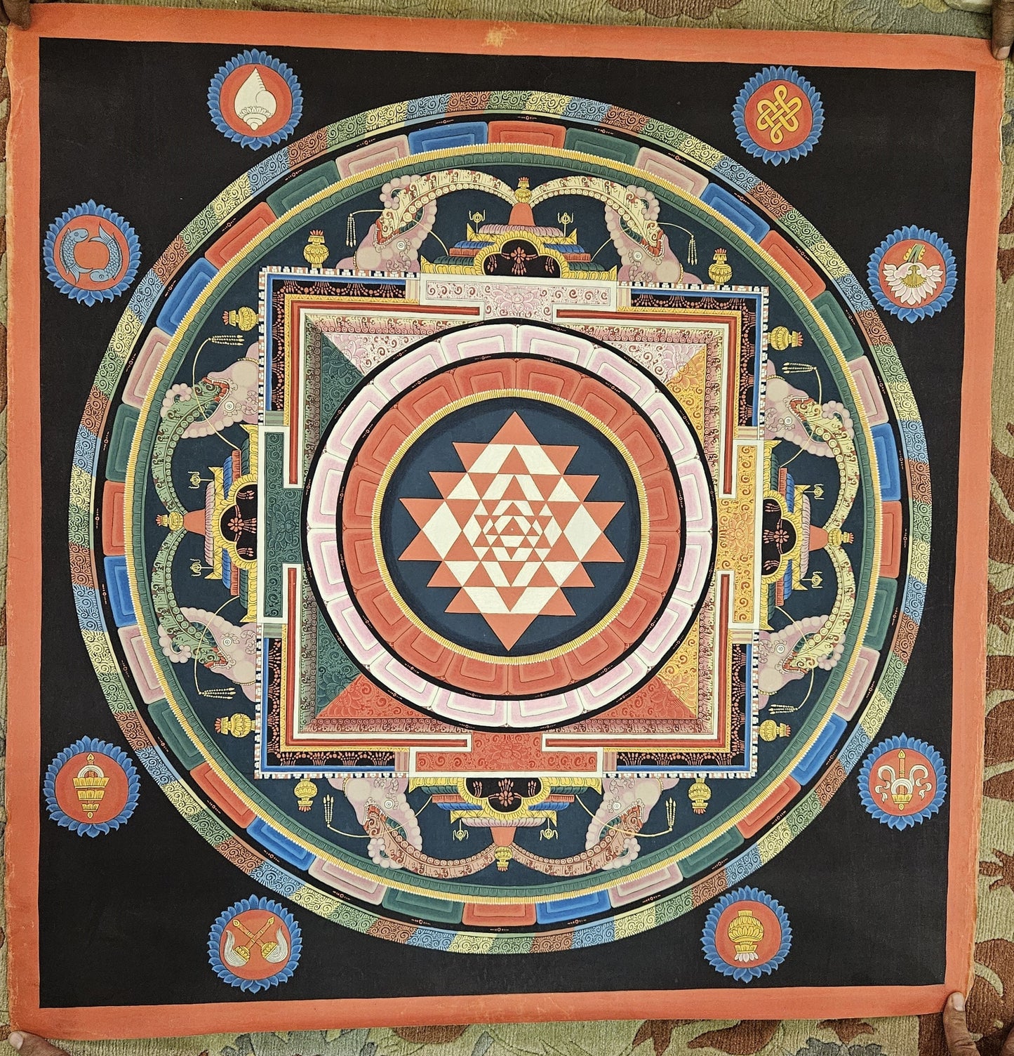 320. Shri Sri Shree Yantra Mandala Thangka (Thanka). Free Brocade / Free Shipping.