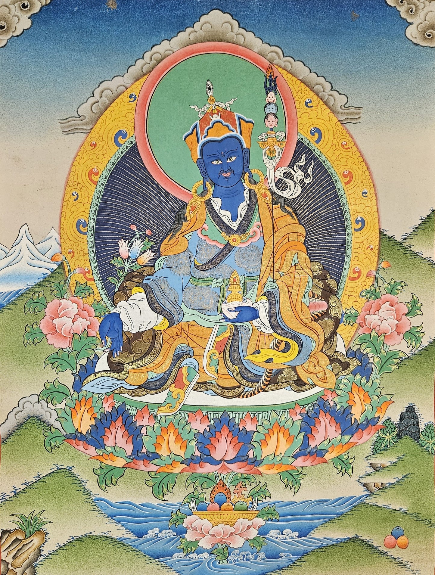 339. Medicine Guru Rinpoche Orgyen Menla Thanka (Thangka). Free Brocade / Free Shipping.