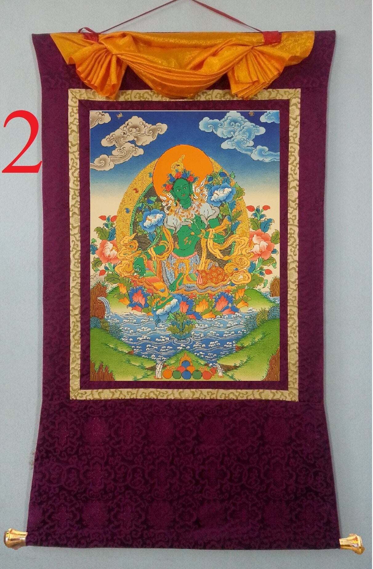 57. Green Tara Thangka (Thanka). Free Brocade / Free Shipping.
