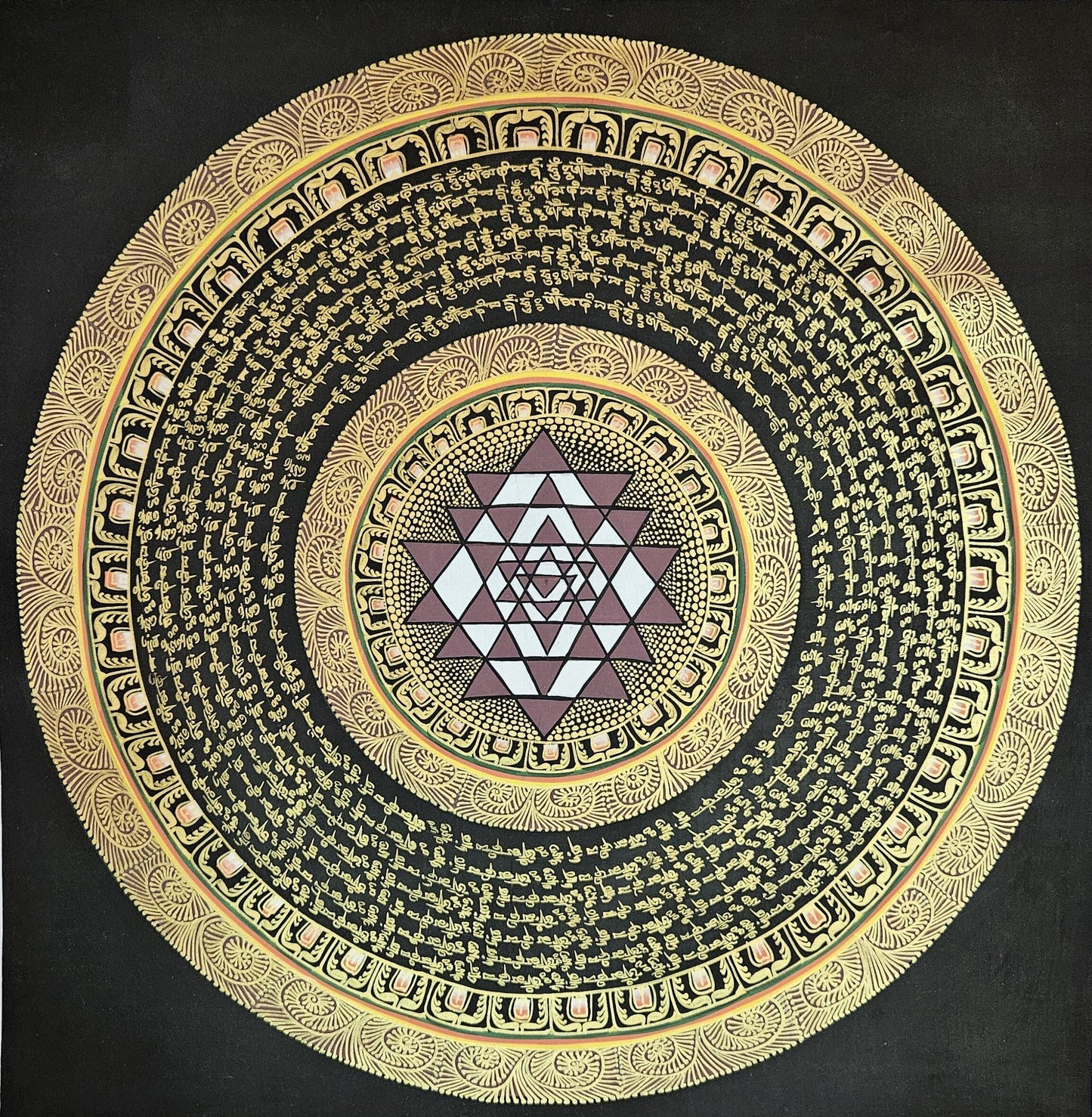 352. Mantra Mandala with Sriyantra Thangka (Thanka). Free Brocade / Free Shipping.