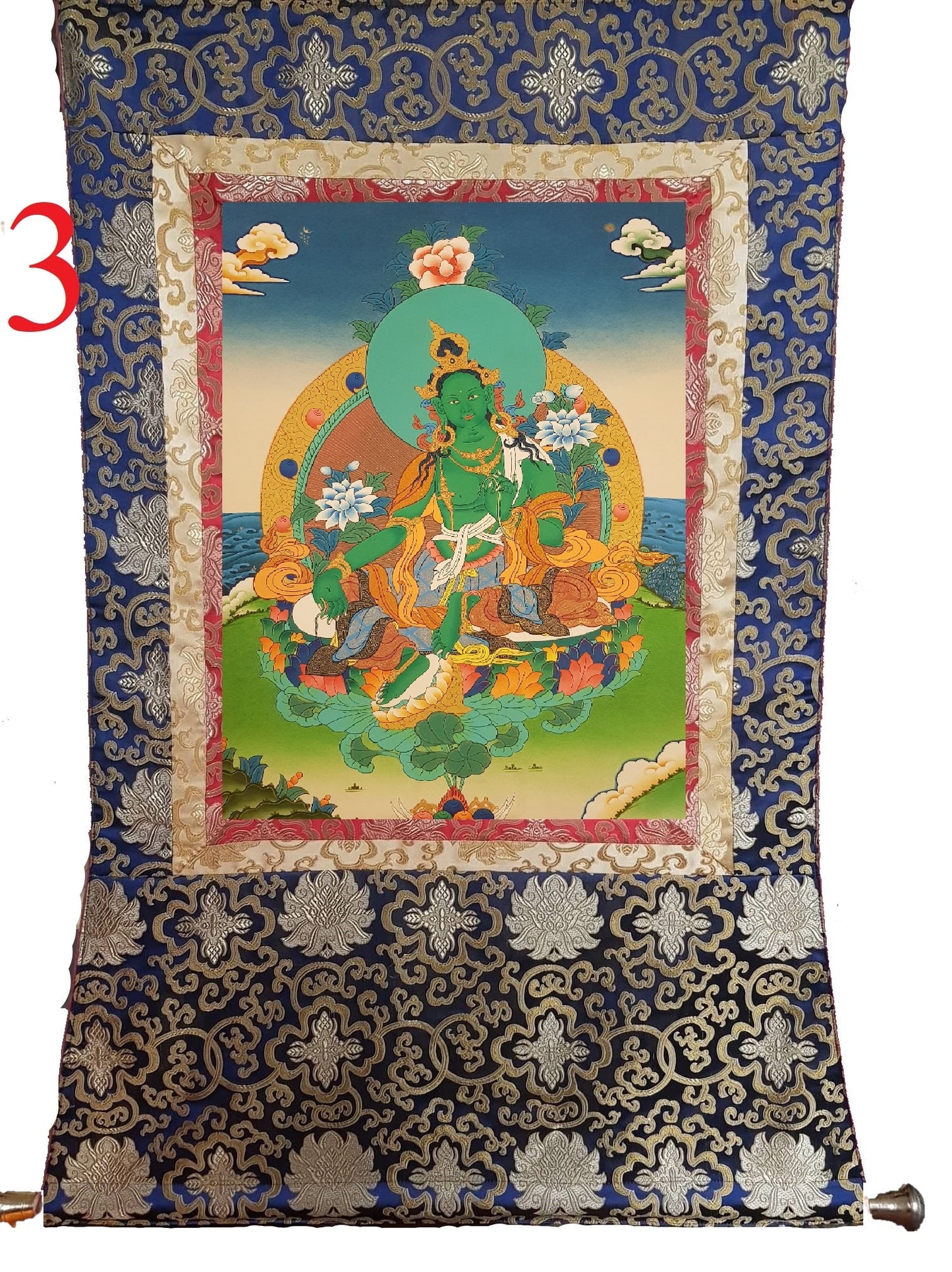 54. Green Tara Thangka (Thanka). Free Brocade / Free Shipping.