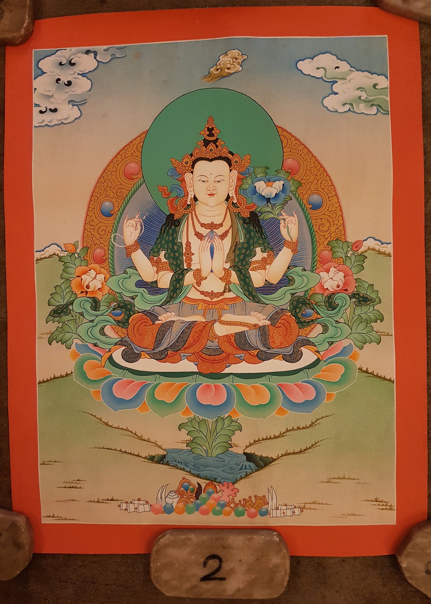 38. Chenrezig Thangka (Thanka).  Free Brocade / Free Shipping.