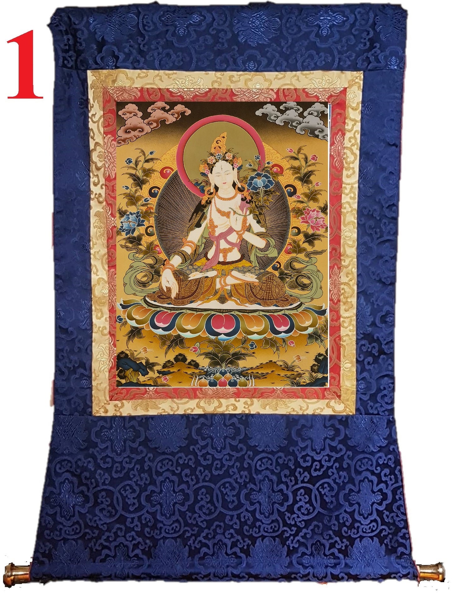 148. White Tara Thangka (Thanka). Free Brocade / Free Shipping.