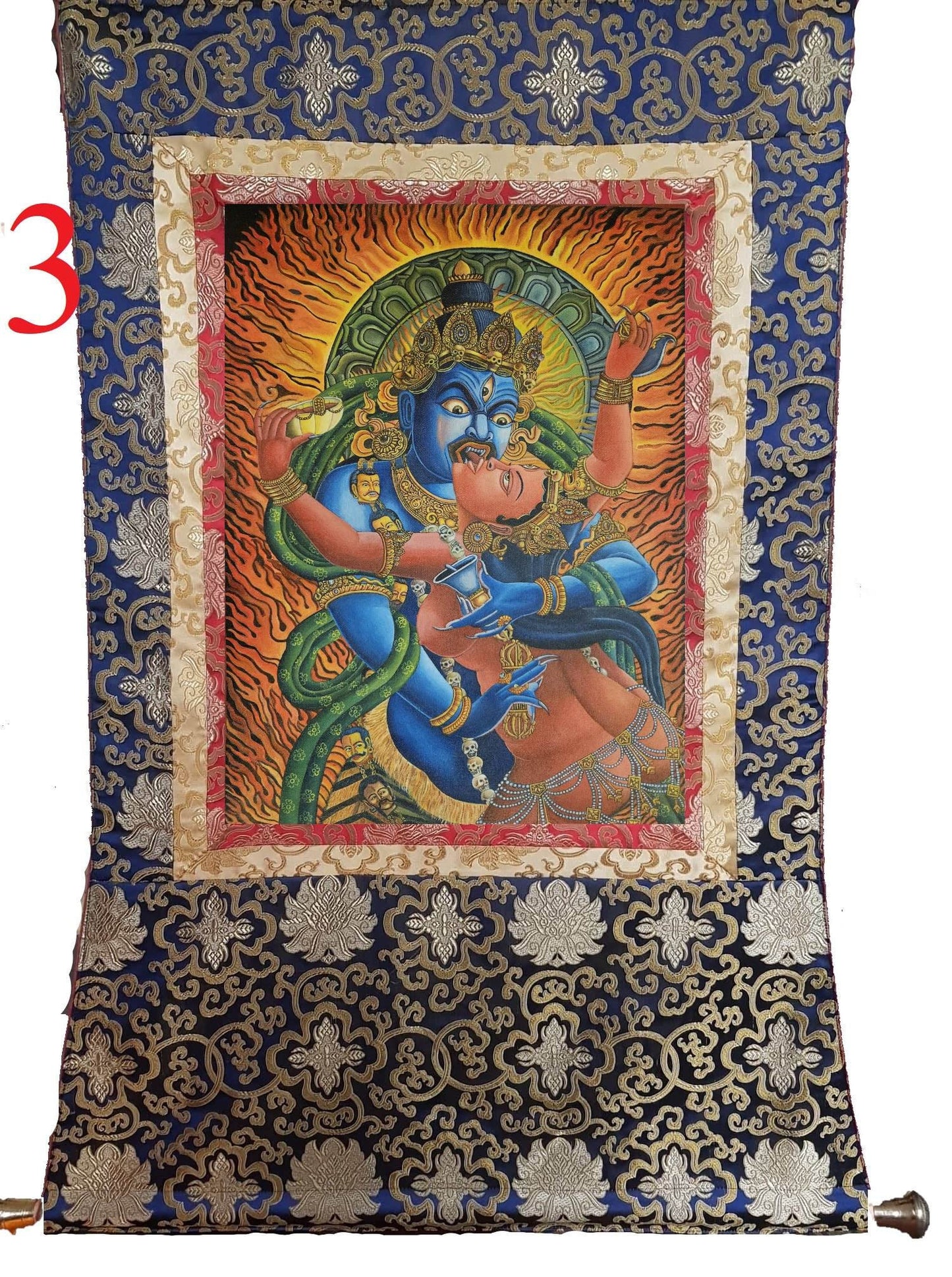 309. Two-Armed Heruka Chakrasamvara with Consort Thangka (Thanka) Oil Painting. Free Brocade / Free Shipping.