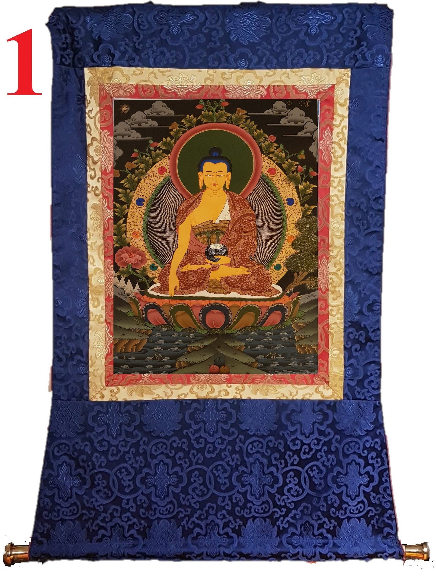 117. Shakyamuni Buddha Thangka (Thanka). Free Brocade / Free Shipping.