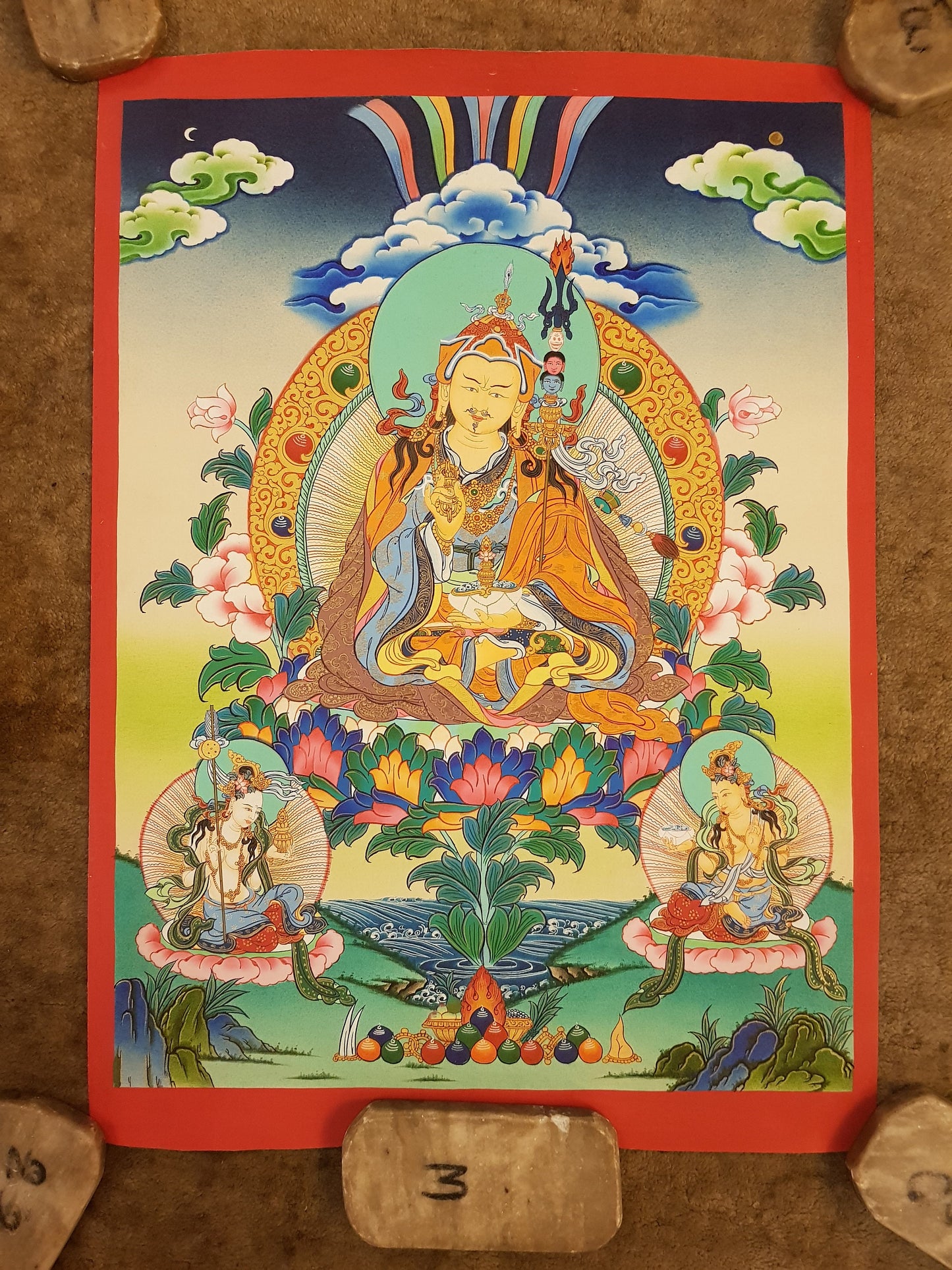 65. Guru Rinpoche Padmasambhava Thanka (Thangka). Free Brocade / Free Shipping.