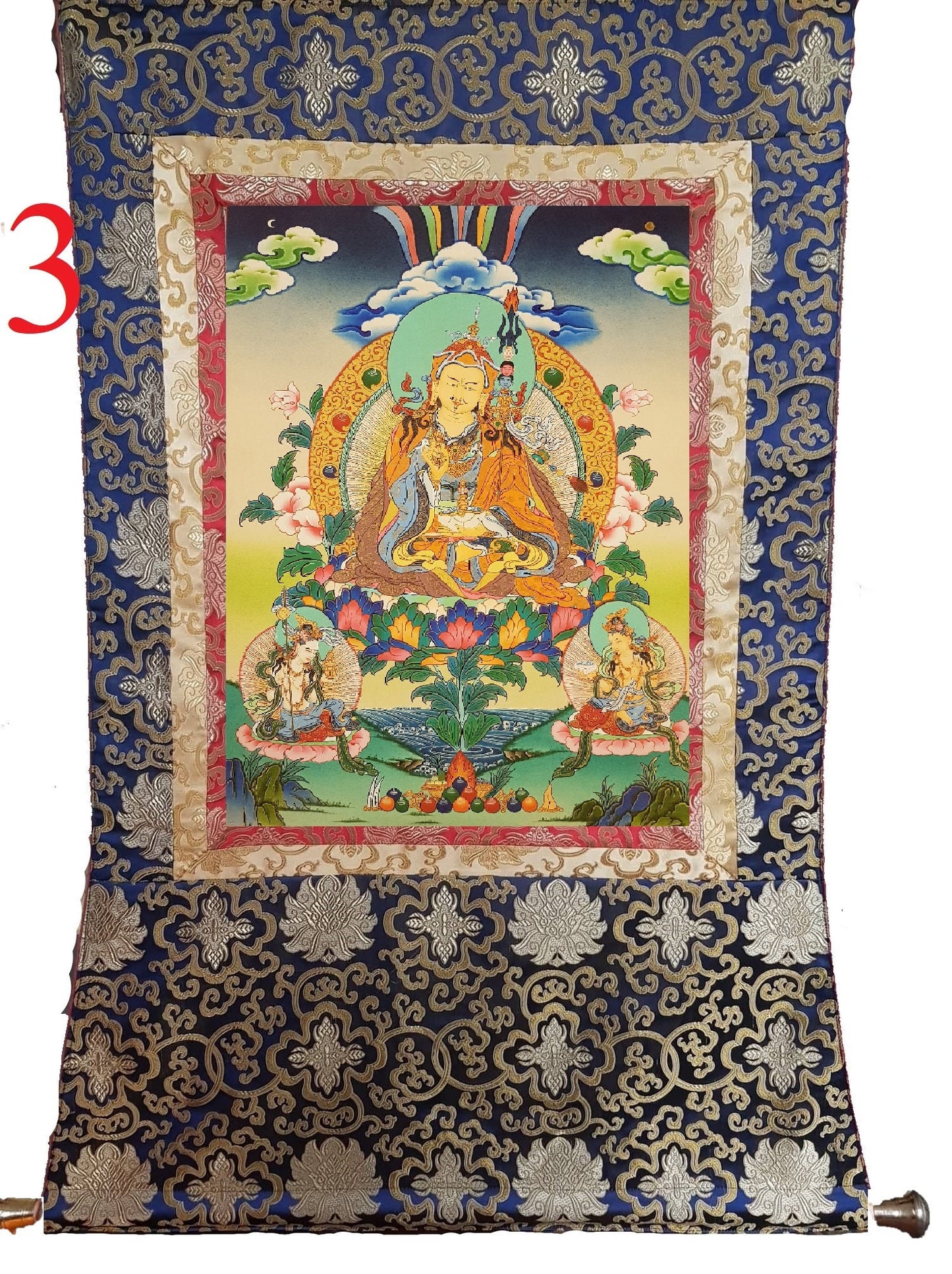 65. Guru Rinpoche Padmasambhava Thanka (Thangka). Free Brocade / Free Shipping.
