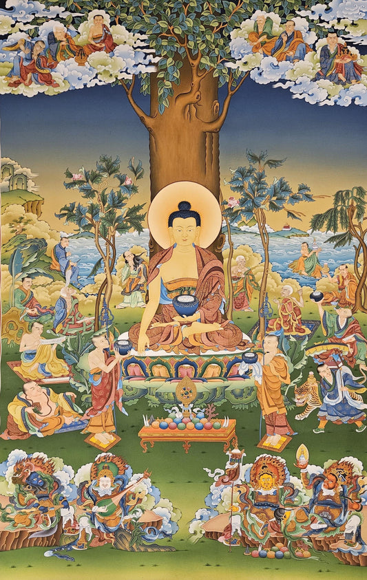 355. 16 Arhats (Arahats) Thangka (Thanka). Free Brocade / Free Shipping.