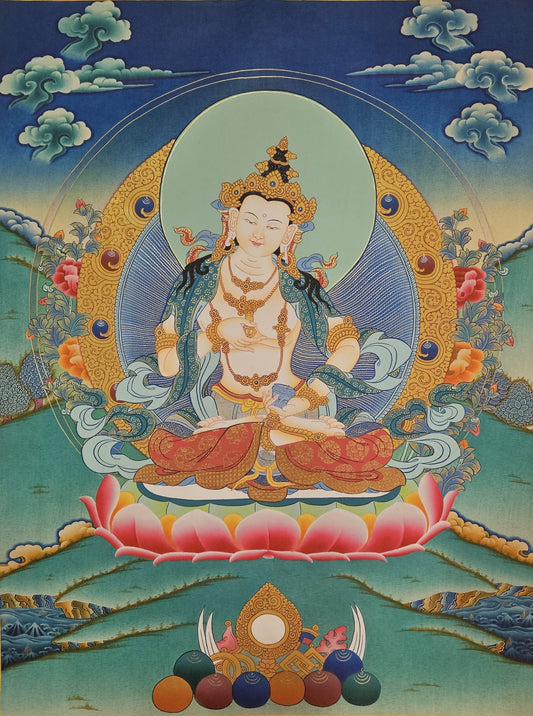 134. Vajrasattva Tibetan Thangka (Thanka) Painting. Free Brocade / Free Shipping.