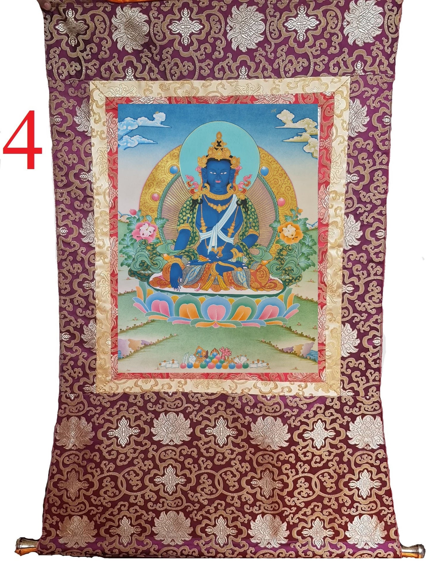 172. Akshobhya (Medukpa) Buddha Thangka (Thanka). Free Brocade / Free Shipping.
