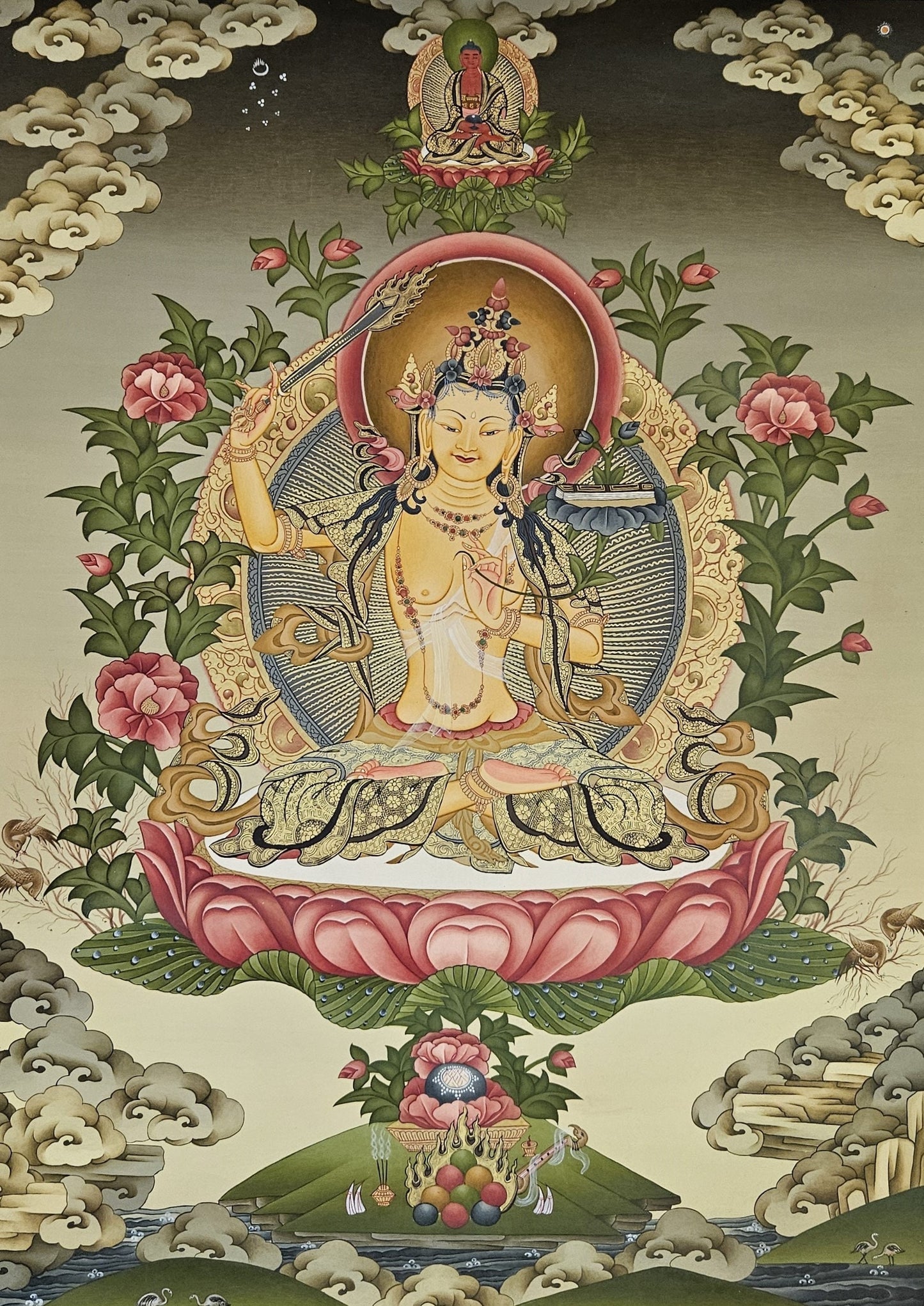 334. Manjushree (Manjushri) Thangka (Thanka). Free Brocade / Free Shipping.