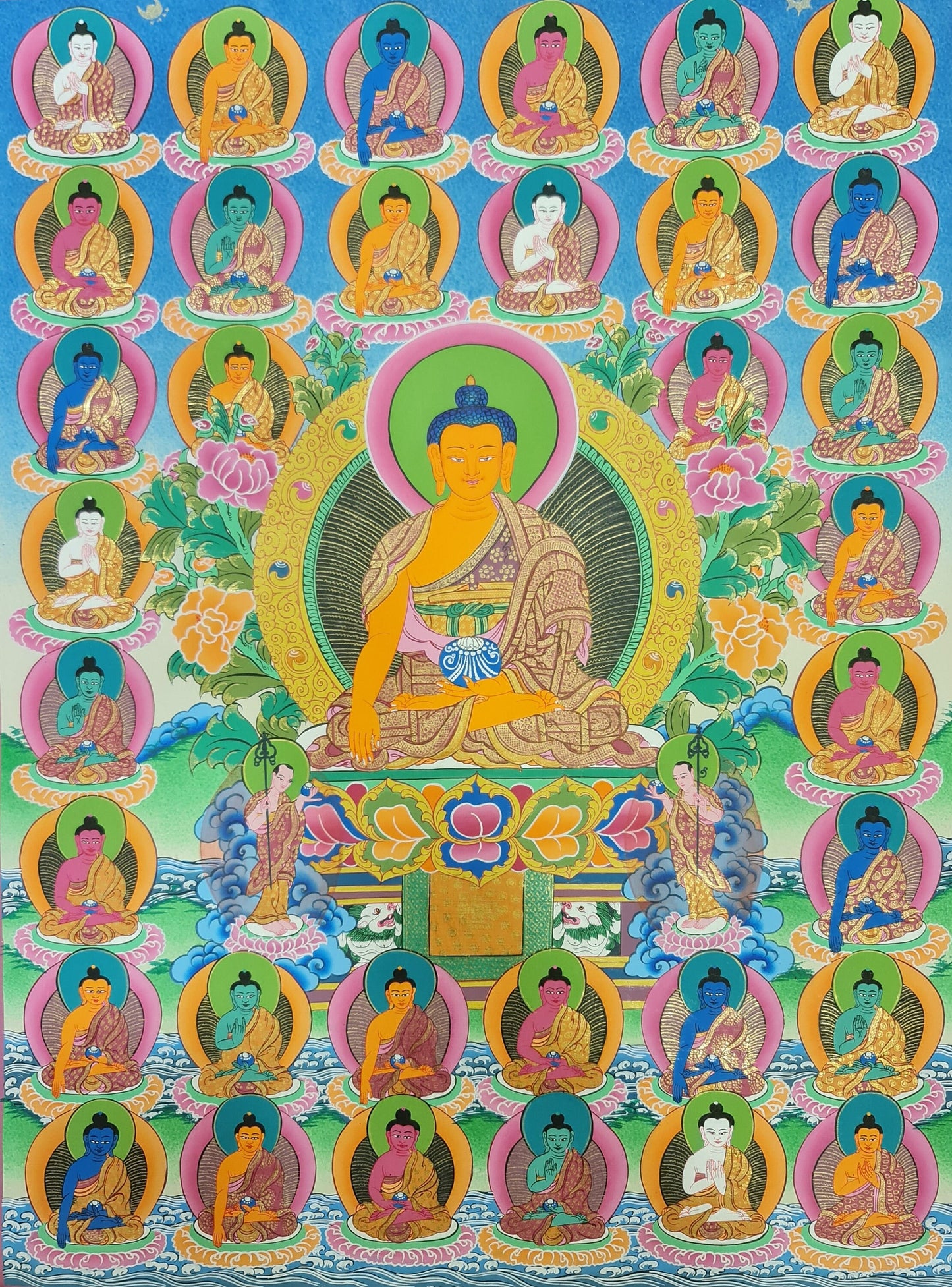 145. 35 Buddha Thangka (Thanka). Free Brocade / Free Shipping.