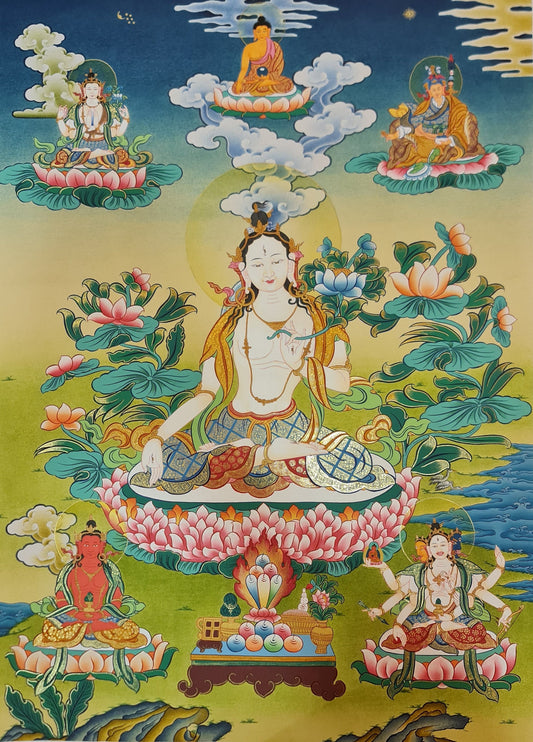255. White Tara Thangka (Thanka). Free Brocade / Free Shipping.