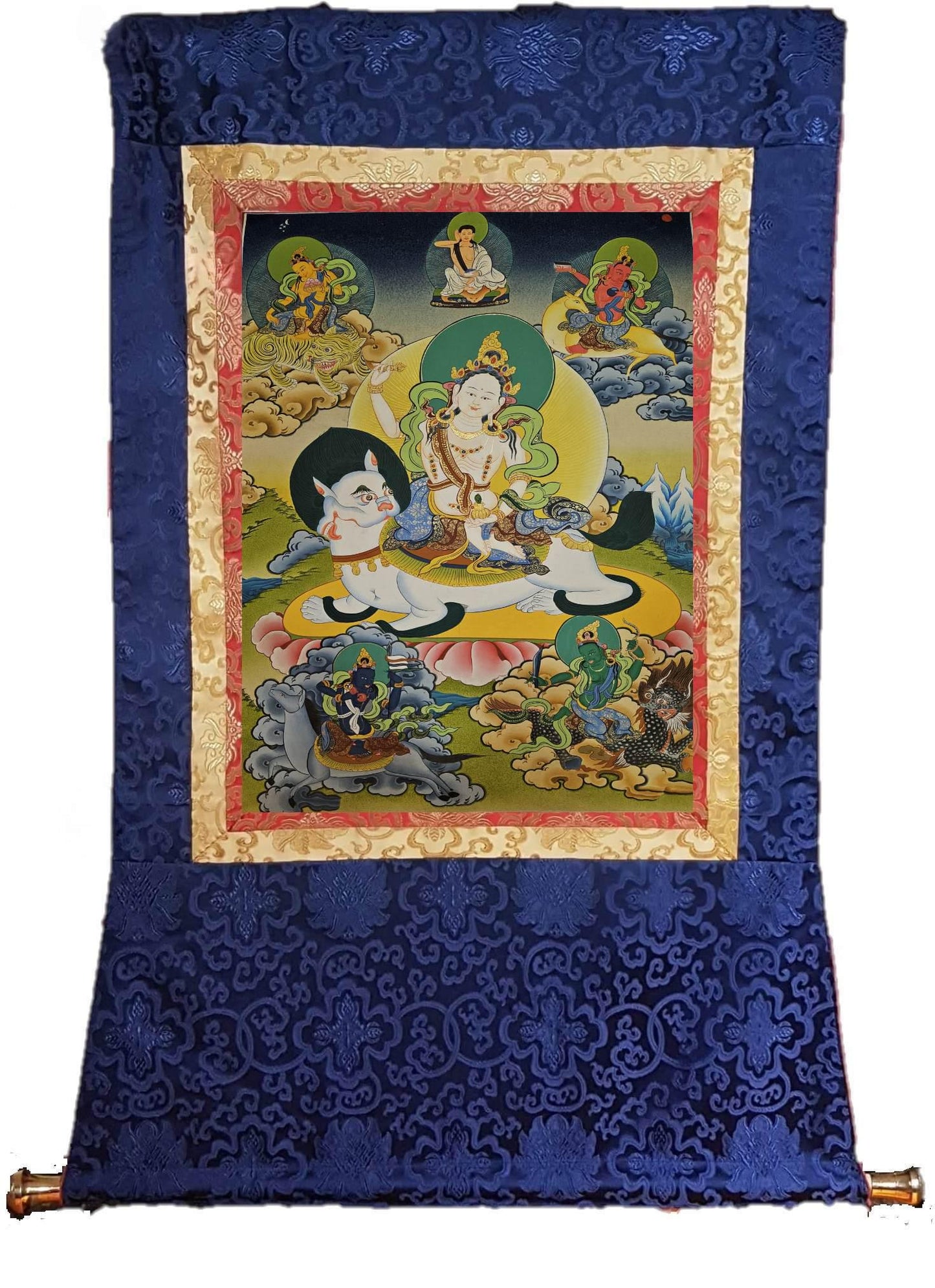 362. Five Tseringma Sisters of Long Life Thangka (Thanka).  Free Brocade / Free Shipping.