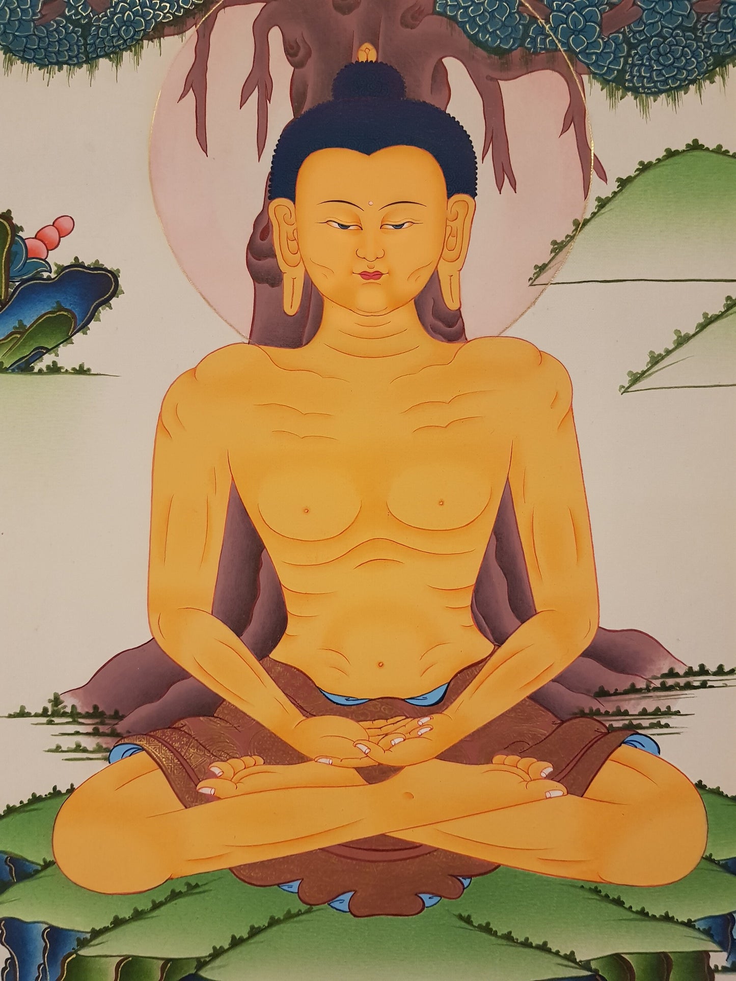 18. Fasting Shakyamuni Buddha Thangka (Thanka). Free Brocade / Free Shipping.