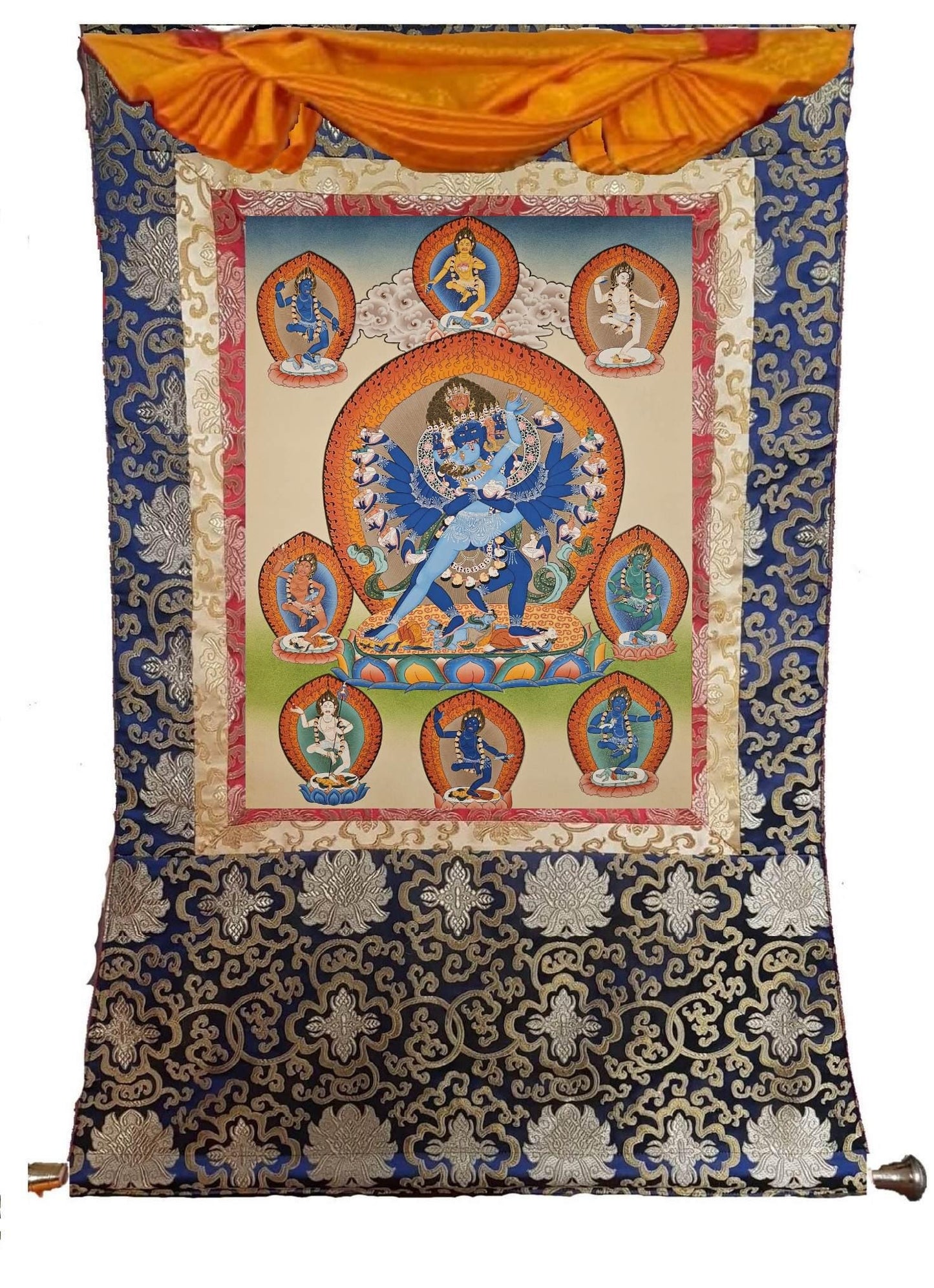 365. Shri Hevajra with Eight (8) Daikinis Marpa Transmission Thangka (Thanka). Free Brocade / Free Shipping.