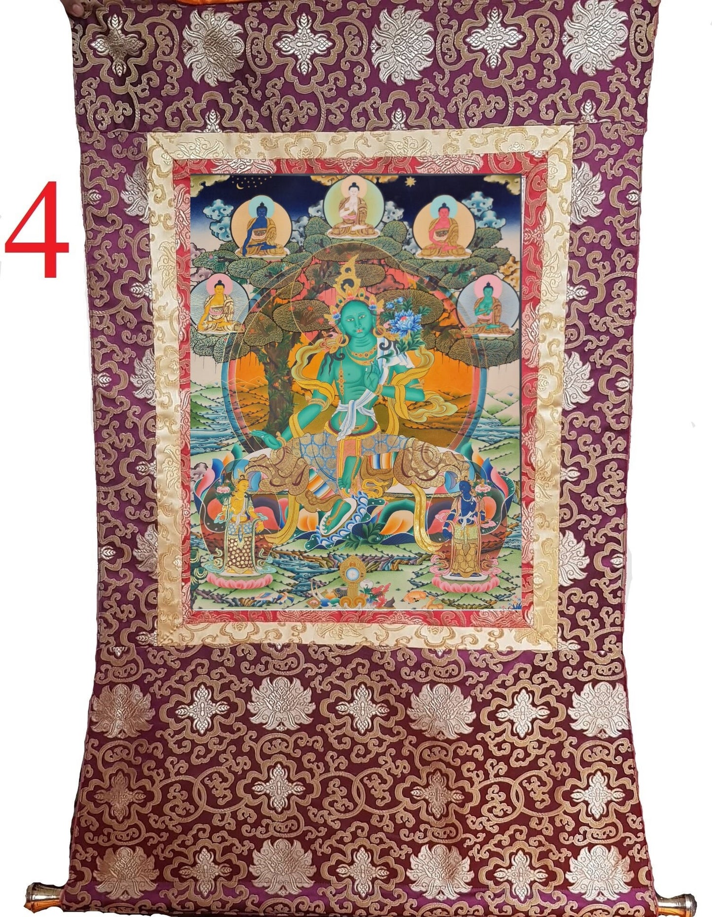 263. Large Green Tara Thangka (Thanka). Free Brocade / Free Shipping.