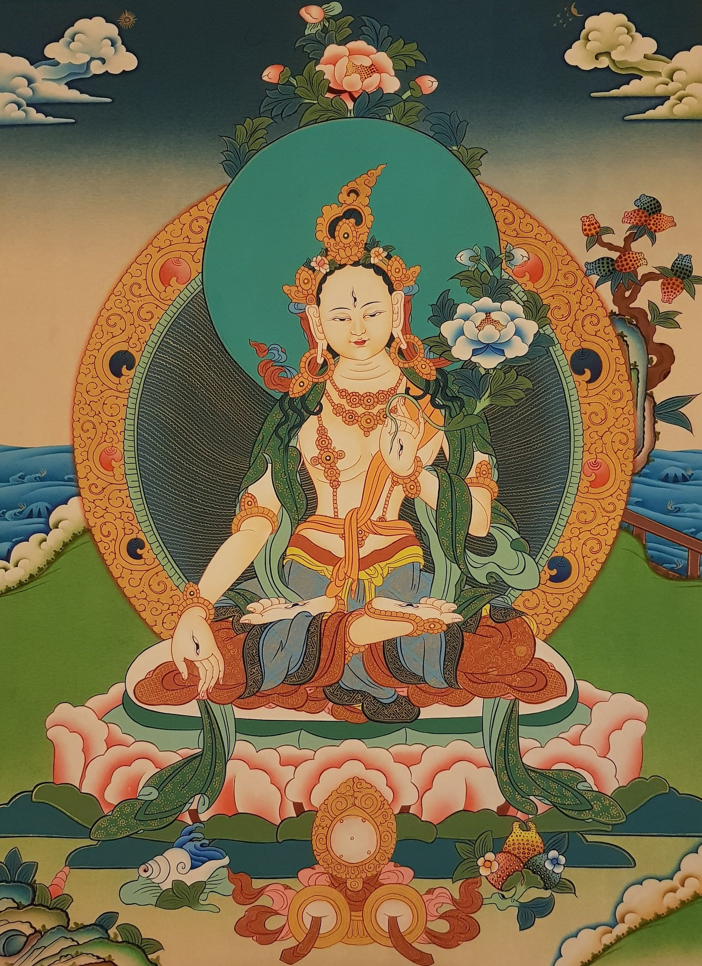 150. White Tara Thangka (Thanka). Free Brocade / Free Shipping.