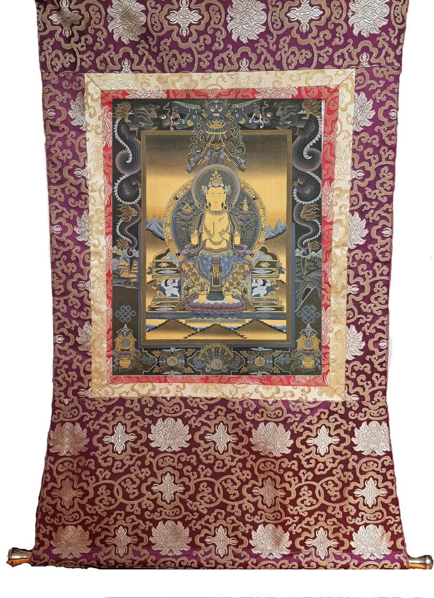 368. Maitreya (Metteyya) Buddha Thangka (Thanka). Free Brocade / Free Shipping.