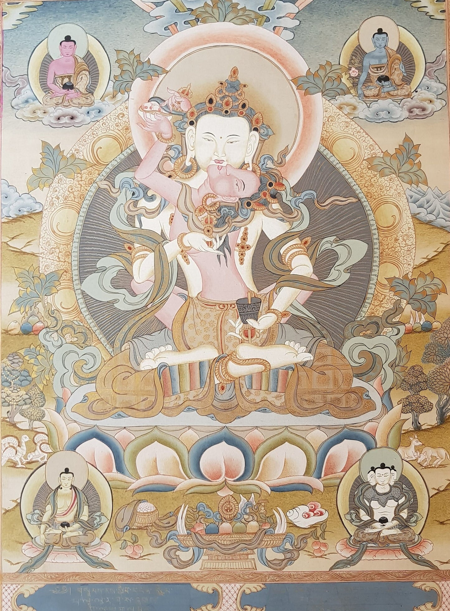 135. Vajrasattva Consort Tibetan Thangka (Thanka) Painting. Free Brocade / Free Shipping.
