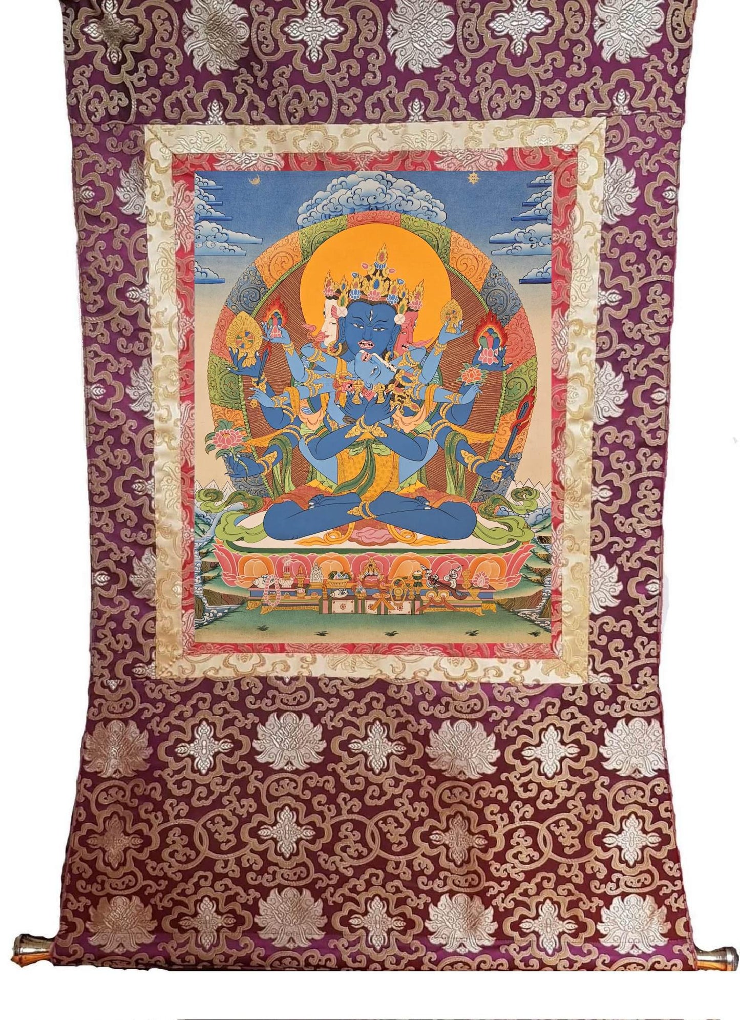 59. Akshobhyavajra Guhyasamaja Thangka (Thanka). Free Brocade / Free Shipping.