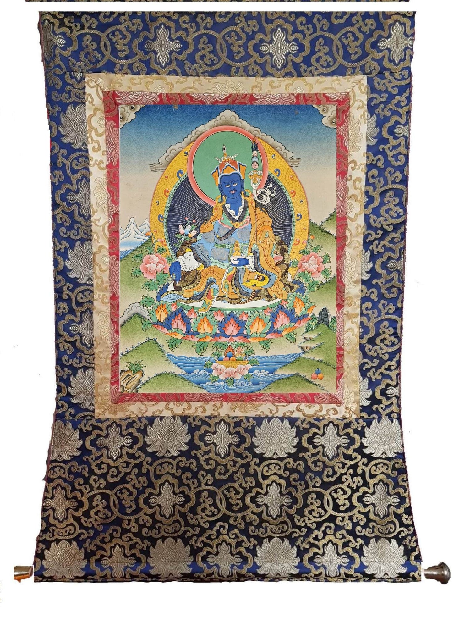 339. Medicine Guru Rinpoche Orgyen Menla Thanka (Thangka). Free Brocade / Free Shipping.