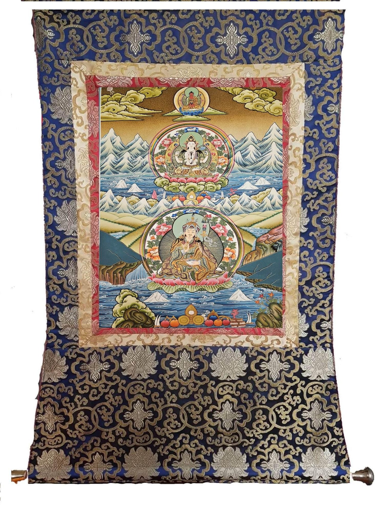 360. Triratna (Guru Rinpoche, Amitabha, Chenrezig) Thangka (Thanka). Free Shipping.
