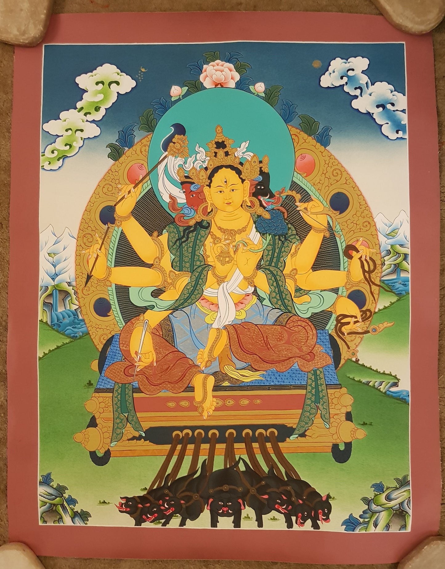 98. Marici Tibetan Thangka (Thanka) Painting. Free Brocade / Free Shipping.
