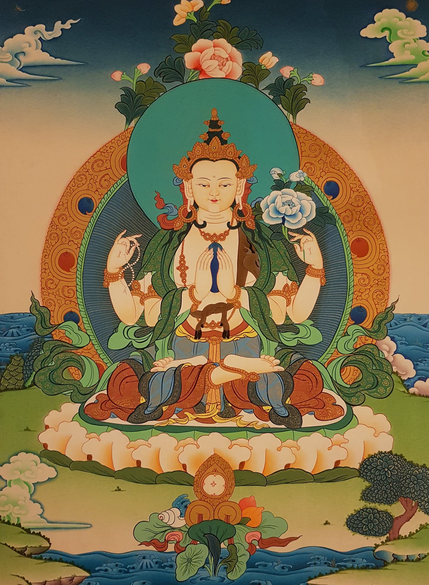 42. Chenrezig Thangka (Thanka).  Free Brocade / Free Shipping.