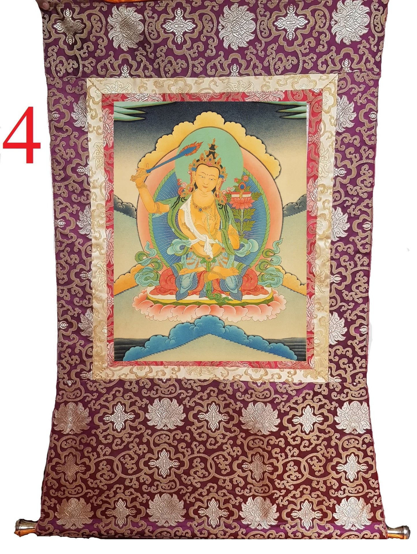 83. Manjushree (Manjushri) Thangka (Thanka). Free Brocade / Free Shipping.