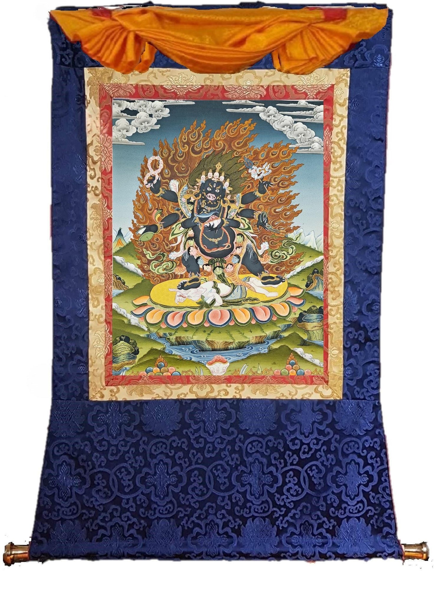 402. 6 Six Arm Mahakala Thanka (Thangka). Free Brocade / Free Shipping.