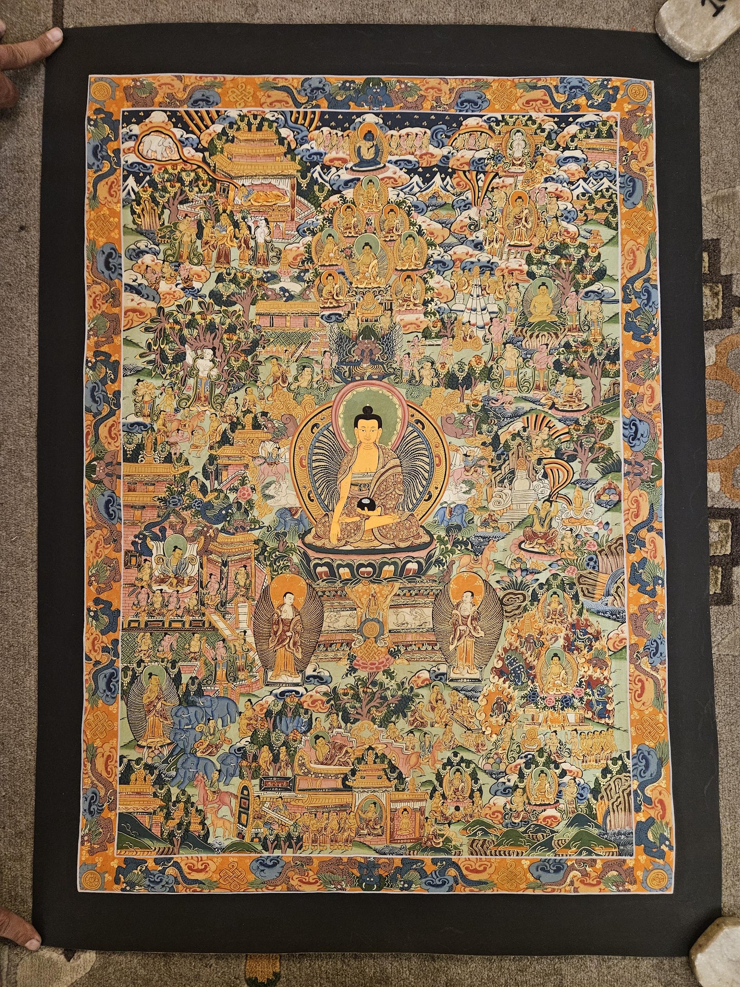 381. Buddha Life Story (Thanka) Thangka. Free Brocade / Free Shipping.
